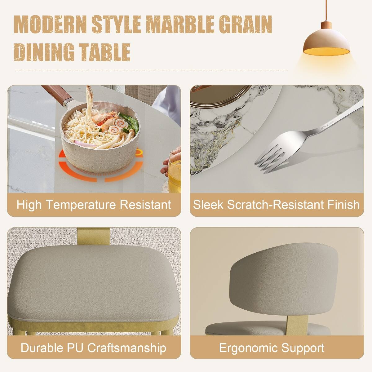 MODERN STYLE MARBLE GRAIN DINING TABLE

- High Temperature Resistant
- Sleek Scratch-Resistant Finish
- Durable PU Craftsmanship
- Ergonomic Support