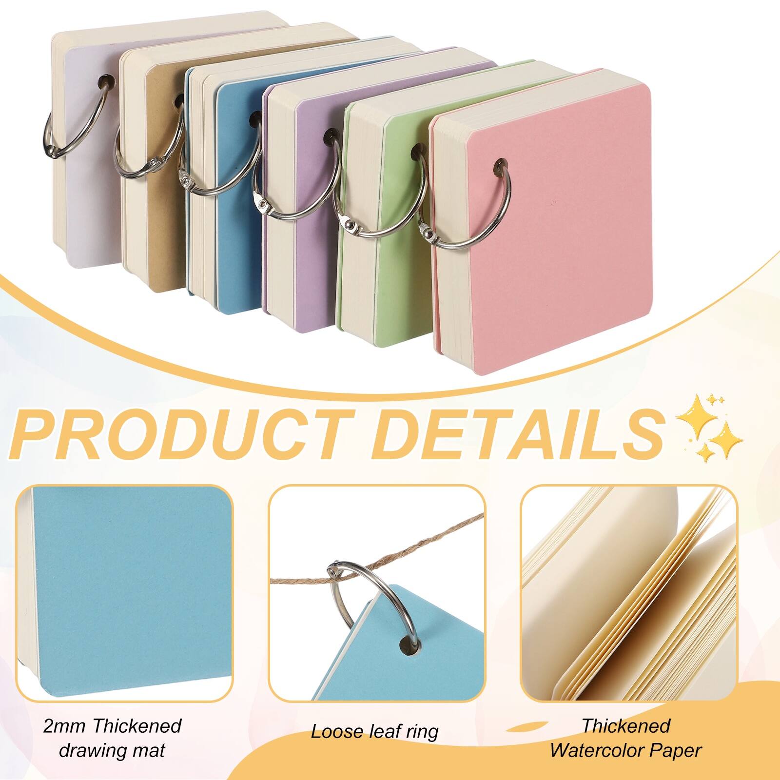 PRODUCT DETAILS

2mm Thickened drawing mat  
Loose leaf ring  
Thickened Watercolor Paper