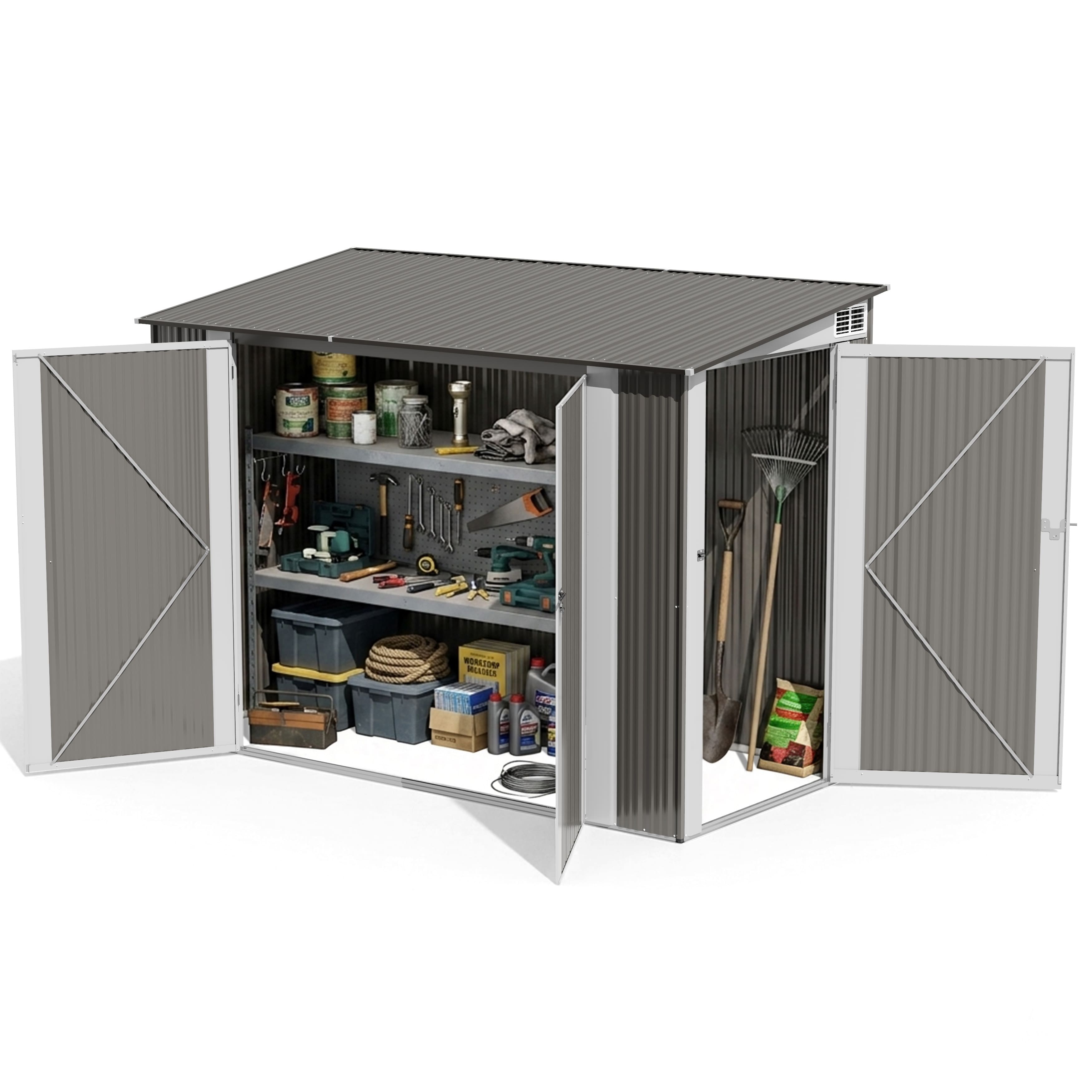 Nuu Garden 7 x 3.5 FT Galvanized Metal Outdoor Storage Shed with