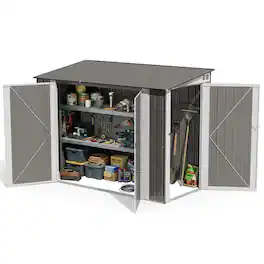 Nuu Garden - 7 x 3.5 FT Galvanized Metal Outdoor Storage Shed with Air Vents, Lockable Doors, Sloped Roof - Olive Gray and White