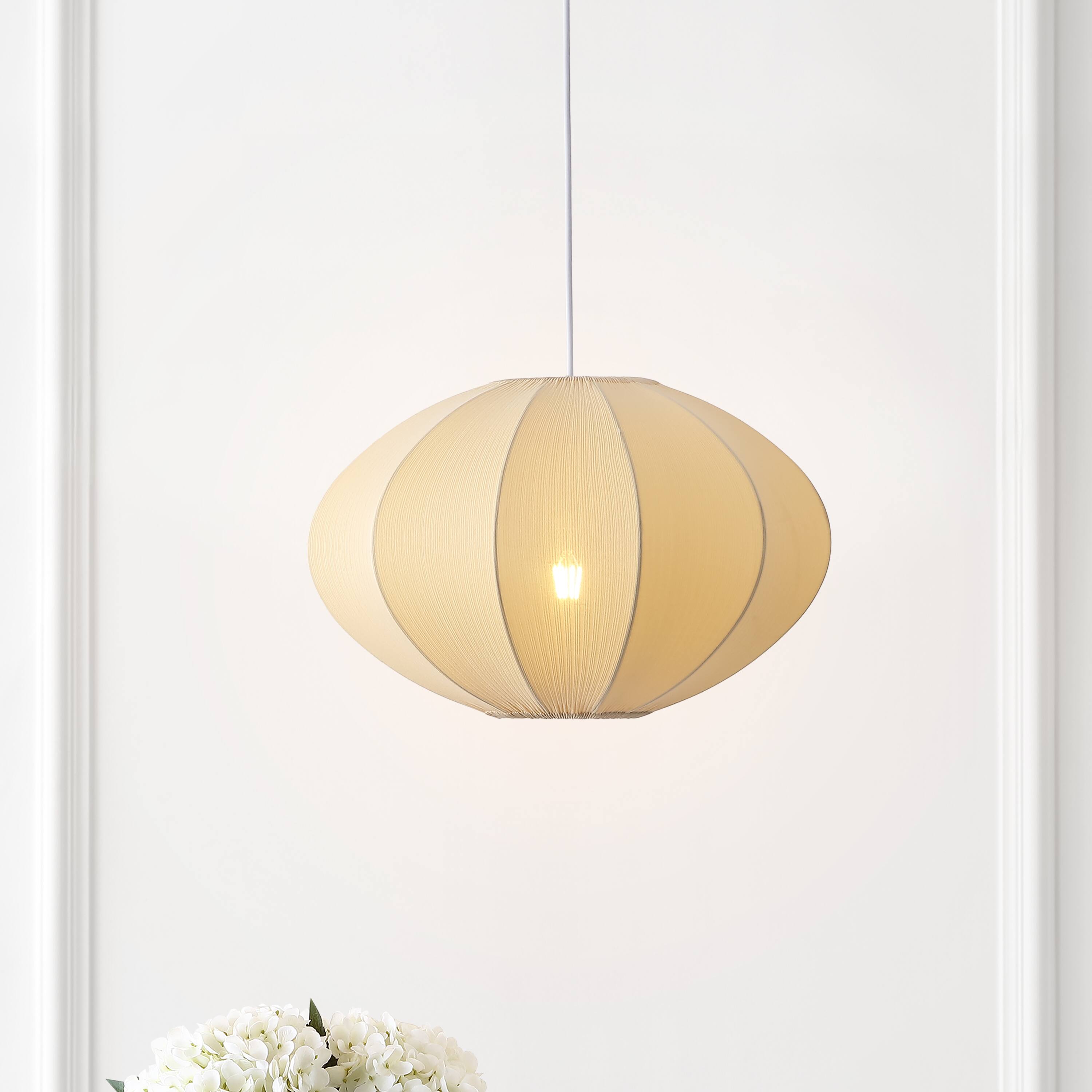 Alt View 1. Jonathan Y - Kira 18.38" 1-Light Scandinavian Japandi Adjustable Lantern Metal with Ribbed Cocoon UFO Saucer Shade LED Pendant, Beige - Beige.