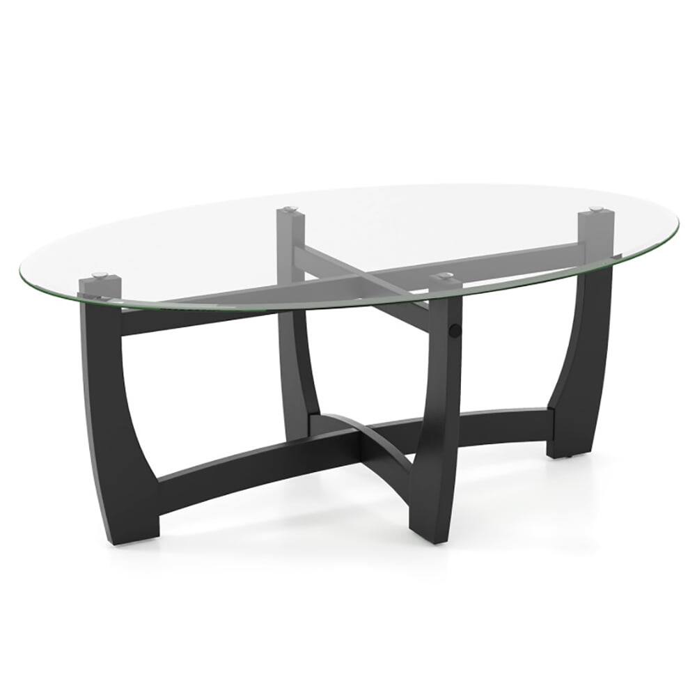 Alt View 4. Pefilos - Oval Coffee Table with Tempered Glass Tabletop and Rubber Solid Wood Legs, Coffee Table - Black.