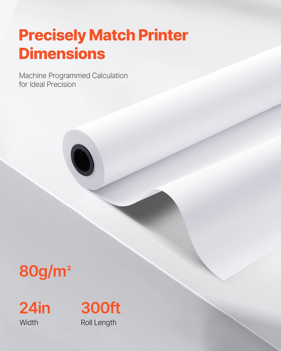 VEVOR Wide Format Paper, 24 in x 300 ft Plotter Roll, 2 Rolls CAD Bond ...