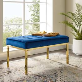 Loft Gold Stainless Steel Leg Medium Performance Velvet Bench by Modway - Gold Navy