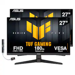 ASUS - TUF Gaming 27" FHD IPS Monitor, 1ms Response Time, Flicker Free, VESA Mount, HDMI & DKZ Hub, (VG279Q3A) 2Pack - Black