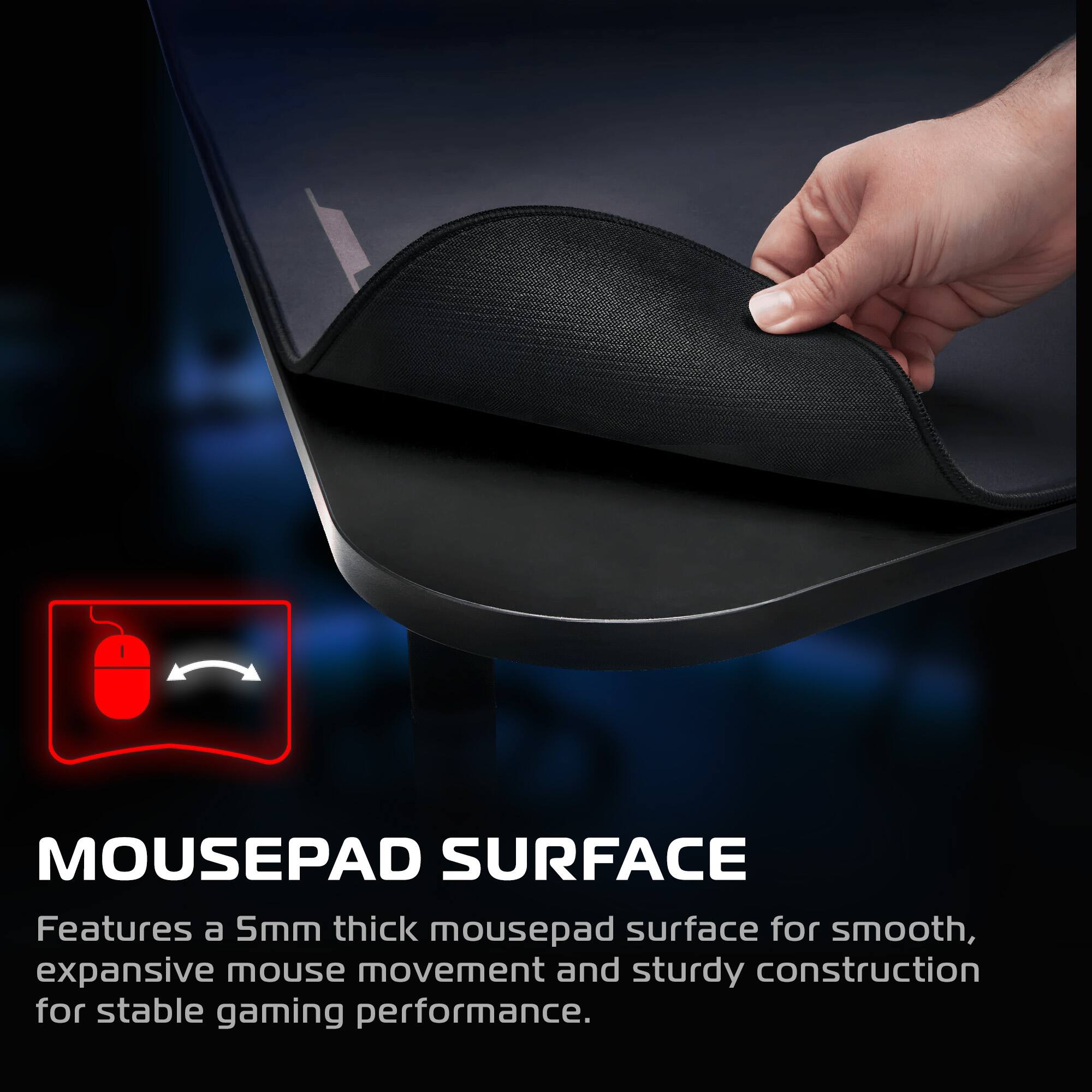 Respawn Products - RESPAWN 1063 - PC Gaming Desk with Cable Management - 63 Inch Ergonomic Full Desk Mouse Pad Office Computer Desk - Black