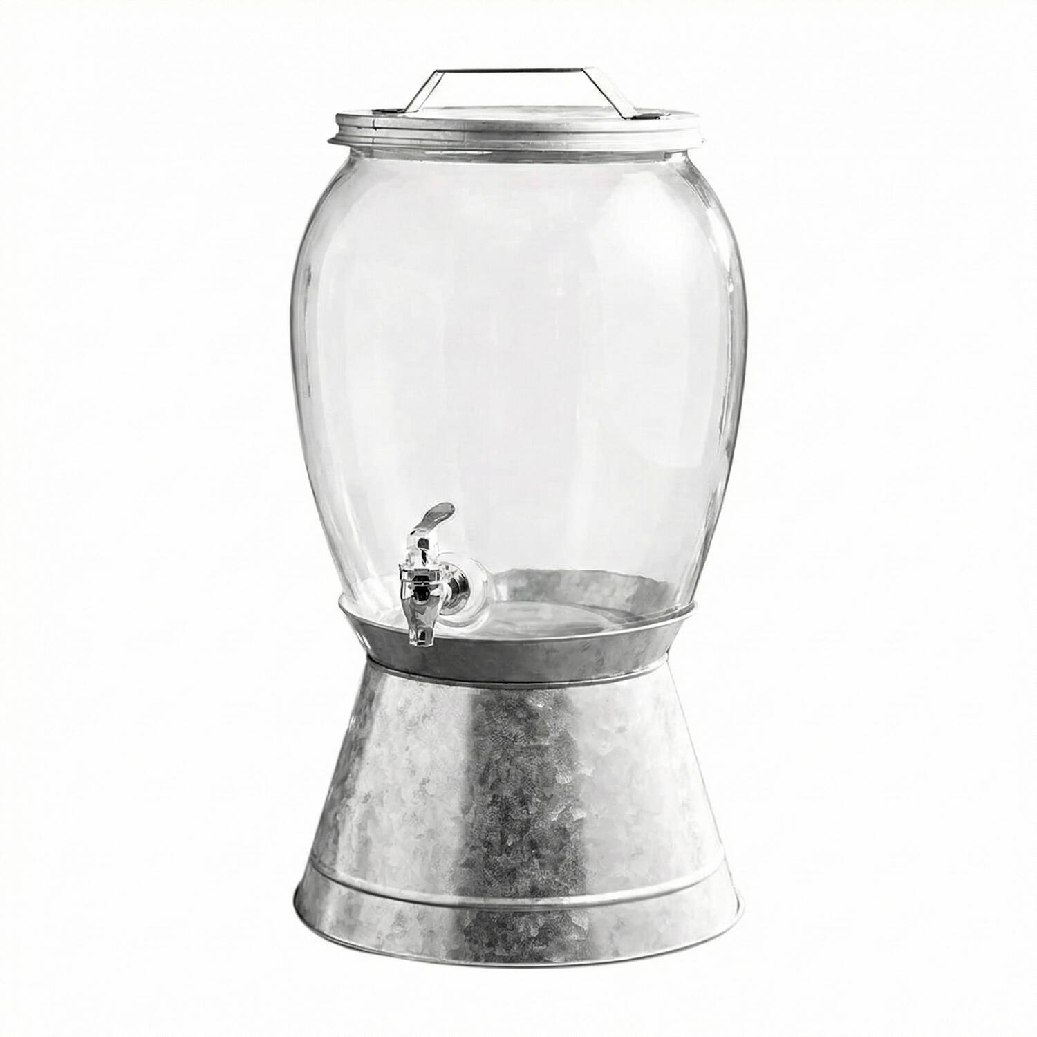 Angle. Style Setter - Jaxon Beverage Dispenser with GALvanized Base & Lid 2 GAL - Clear.