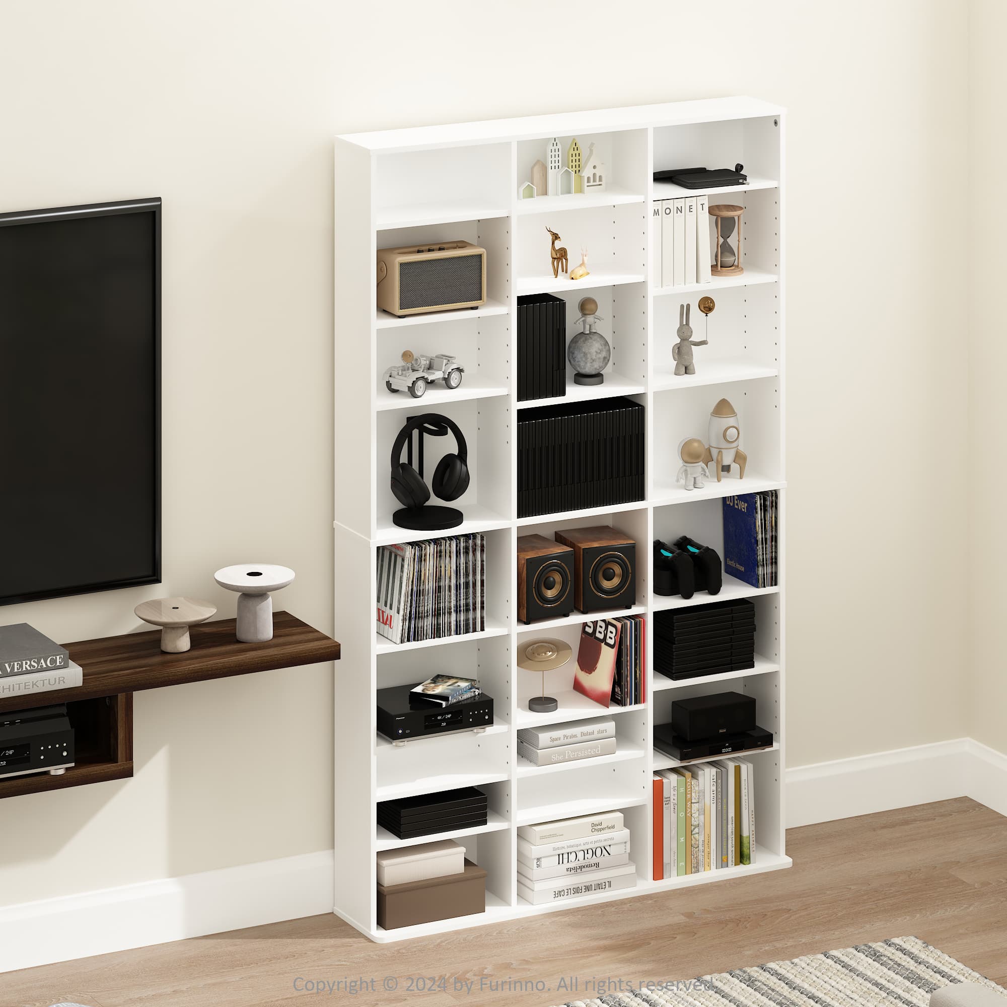 Afted rack 本棚 900x350x900mm Furinno JAYA 24 Shelf Multimedia Media Storage Tower Rack with