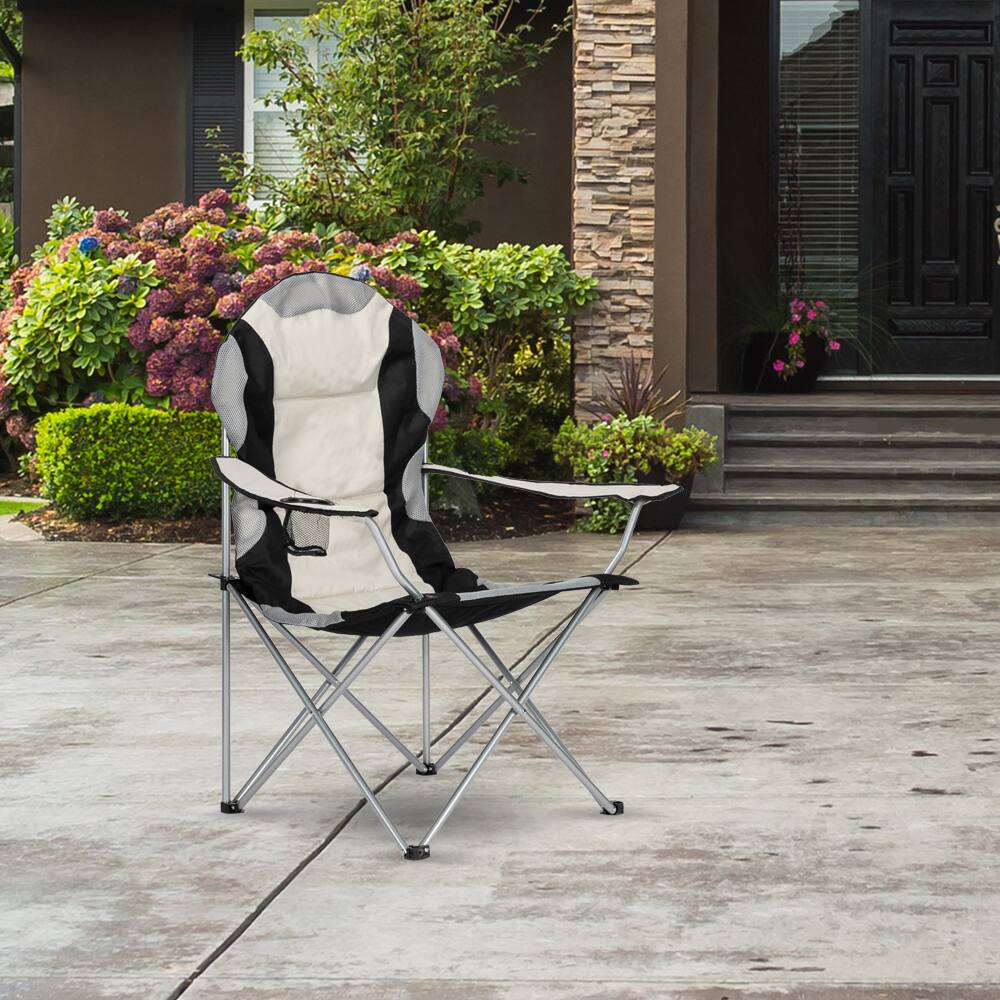Alt View 5. Winado - 1PC Folding Camping Chair Portable with Arm, Carrying Bag, Cup Holder for Outdoor Camping Fishing Sports Hiking Beach - Black, White and Grey.