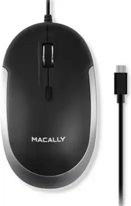 Macally - USB Type C Mouse - Slim & Compact Design - USB C Mouse for MacBook Pro iMac PC etc. - Wired - Black with Silver Trim