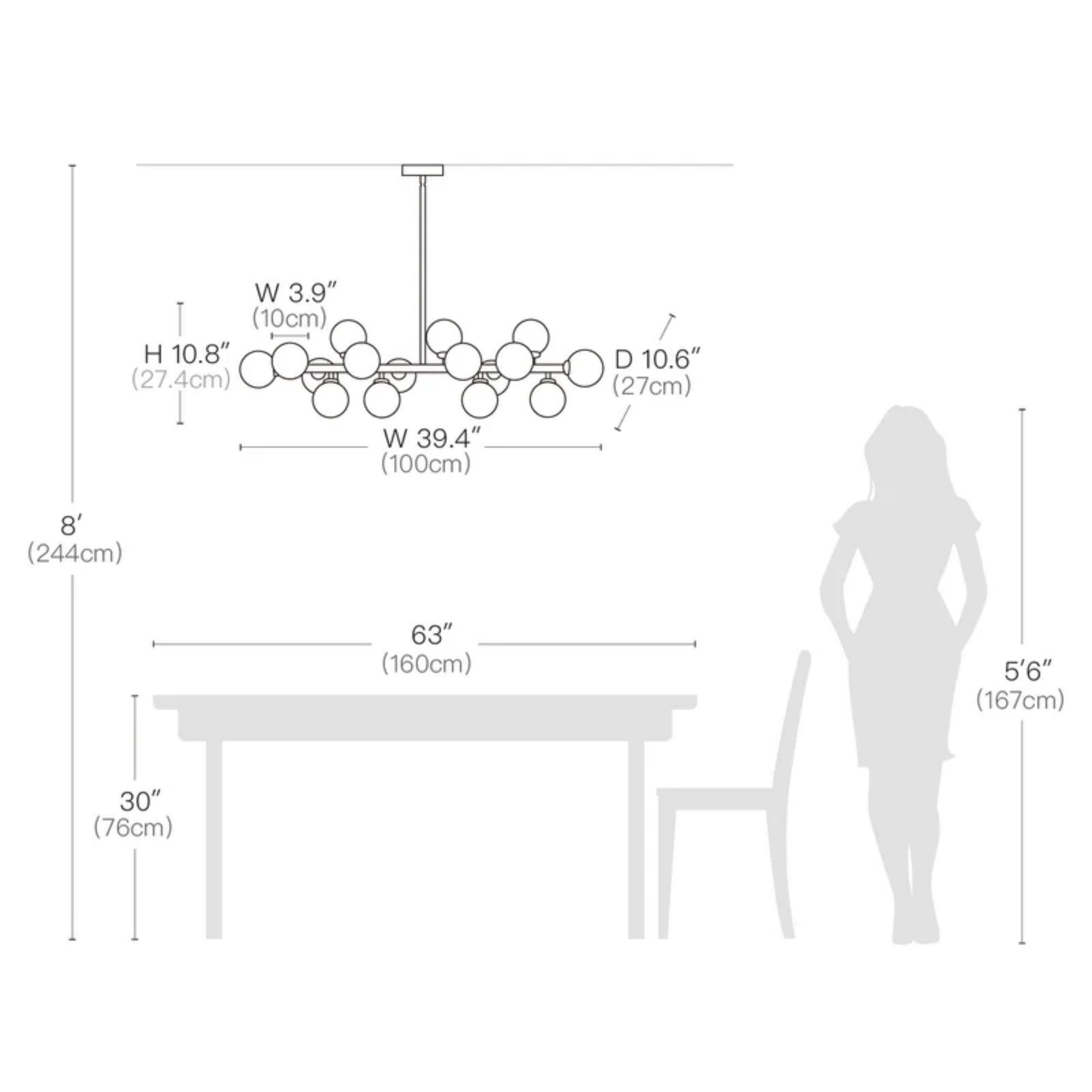 W 3.9" (10cm)  
H 10.8" (27.4cm)  
D 10.6" (27cm)  
W 39.4" (100cm)  
8' (244cm)  
63" (160cm)  
5'6" (167cm)  
30" (76cm)