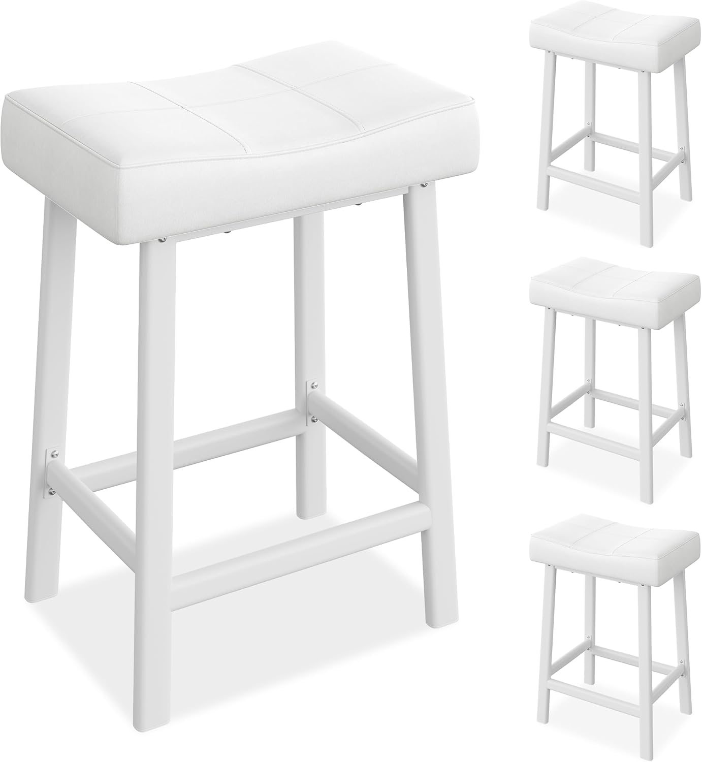 Alt View 3. GARVEE - 24 Inch Backless Saddle Barstools Set of 2, Counter Height Upholstered Padded Barstools with Curved Surface, White - White.