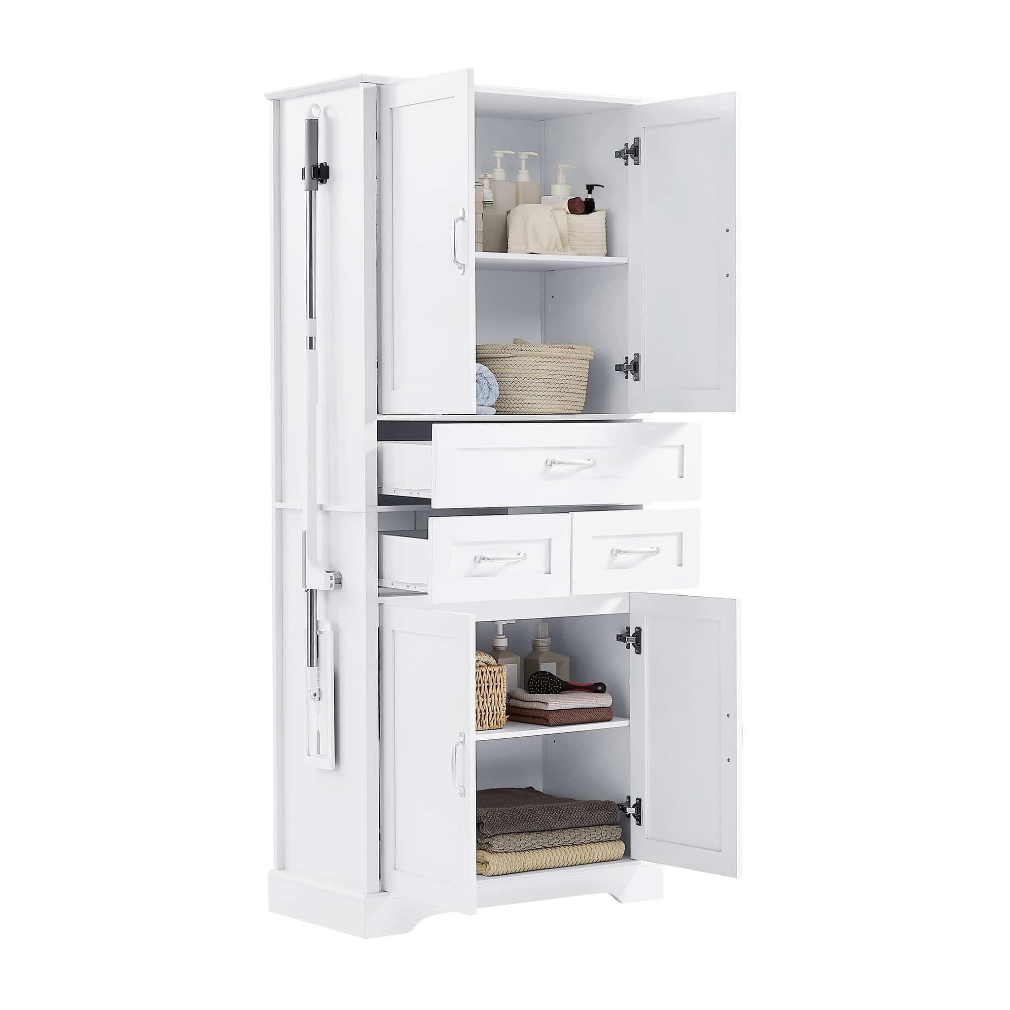 Forest'nSky - 70.4" Tall Storage Cabinet with 4 Doors and 3 Drawers, Adjustable Shelves - White