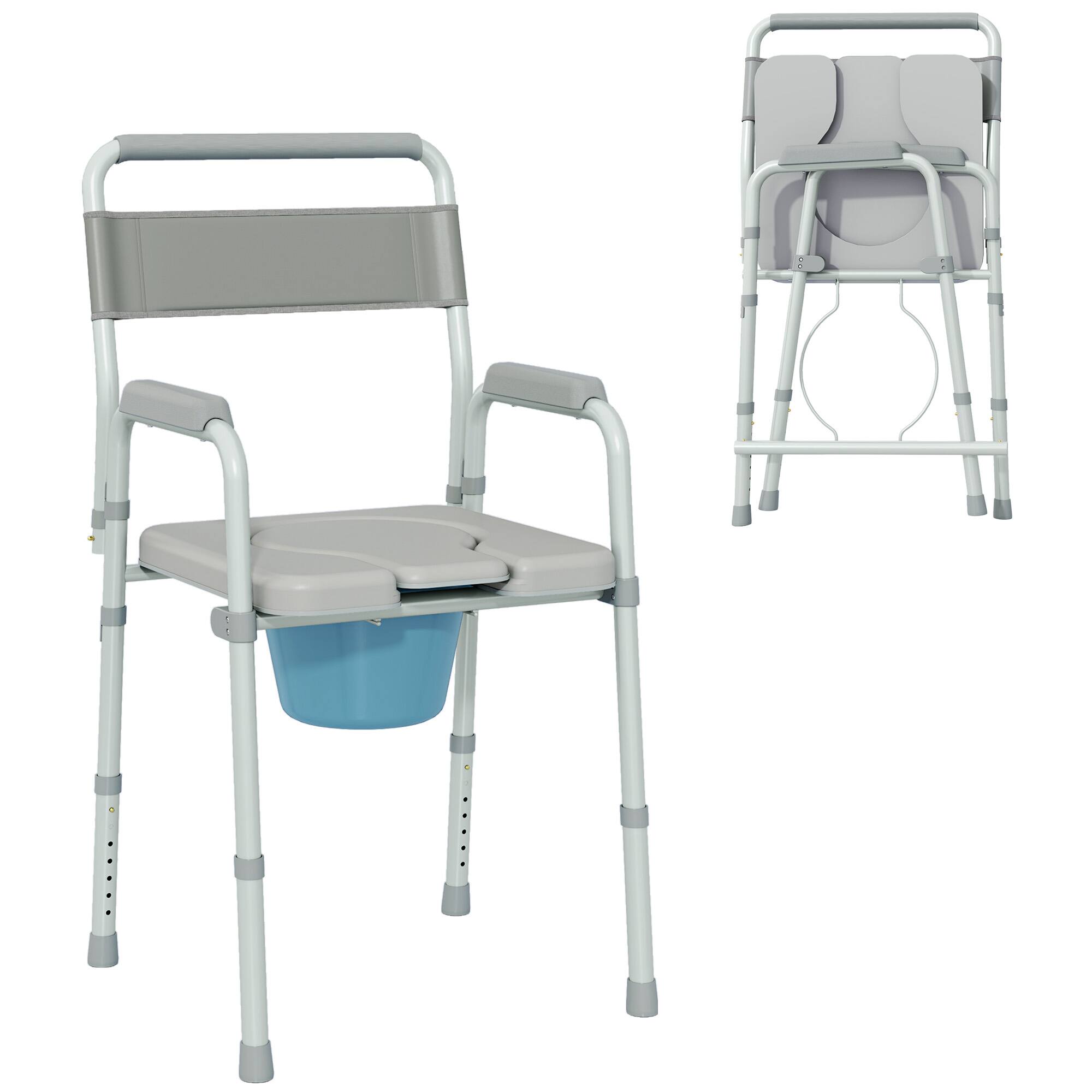 Front. Homcom - 4 in 1 Bedside Commode Shower Chair Portable Toilet Raised Toilet Seat with Handle for Seniors, Adults, Handicap - Gray.