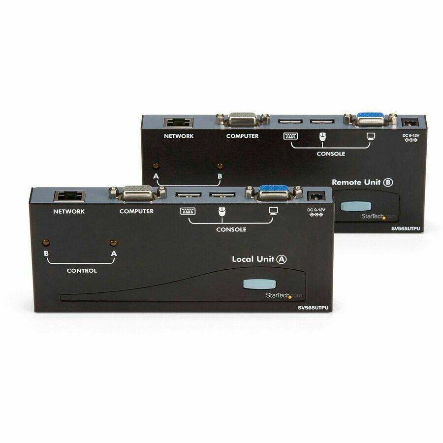 NETWORK  
COMPUTER  
DC 9-12V ...  
CONSOLE  
A  

Remote Unit  
NETWORK  
COMPUTER  
DC 9-12V ...  
StarTech  
CONSOLE  
SV565UTPU  

A  
Local Unit A  
CONTROL  
StarTech.com  
SV565UTPU