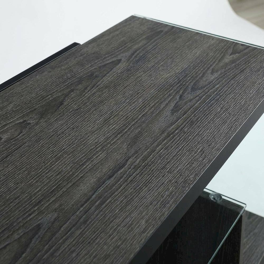 Alt View 4. FurniFact - Weathered Gray TV Stand with Tempered Glass and PVC Edge Banding - Multicolor.