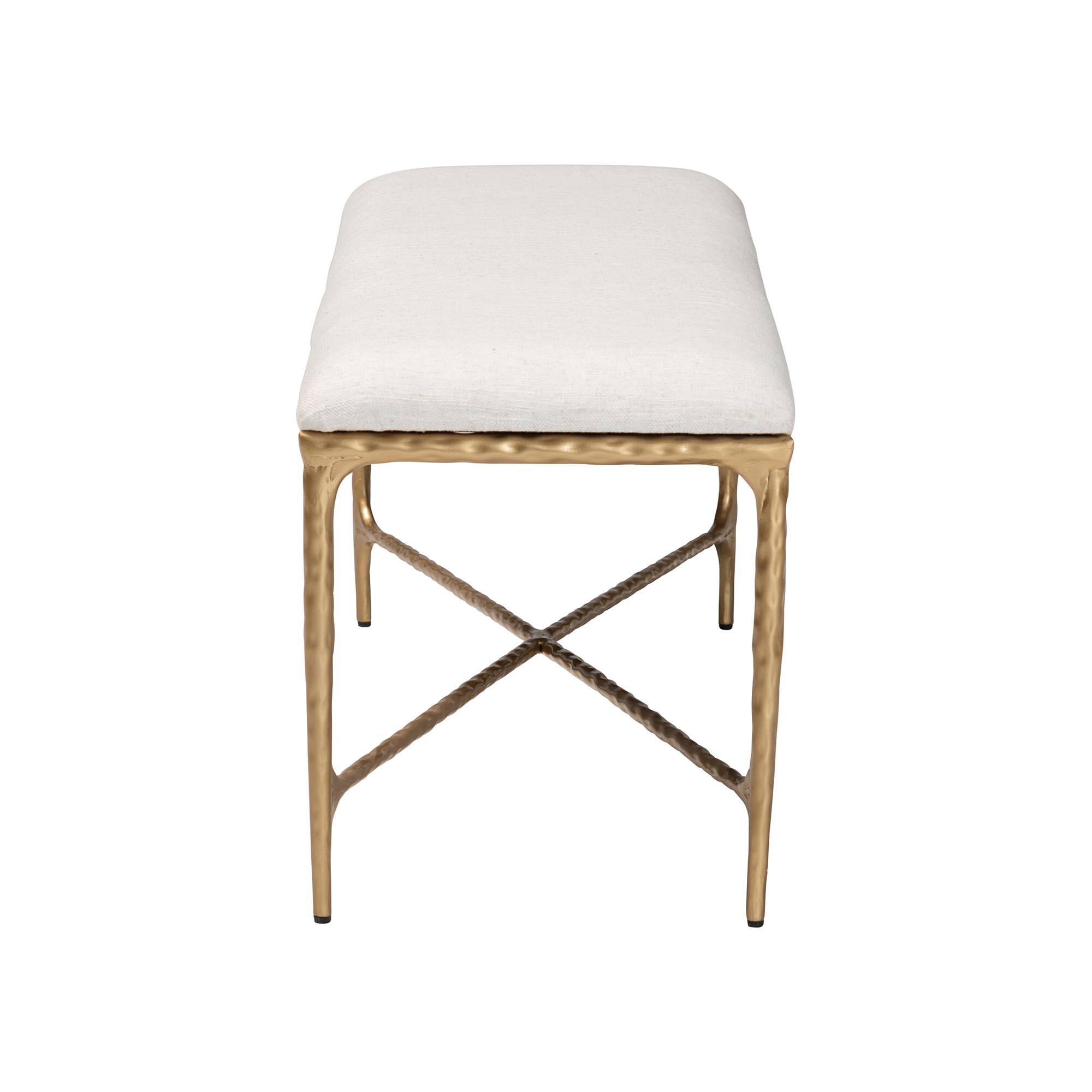 Left. Baxton Studio - Fumiye Bench - Modern Rustic Accent Seating with Hand-Forged Metal Frame and Upholstered Cushion - Ivory/Gold.