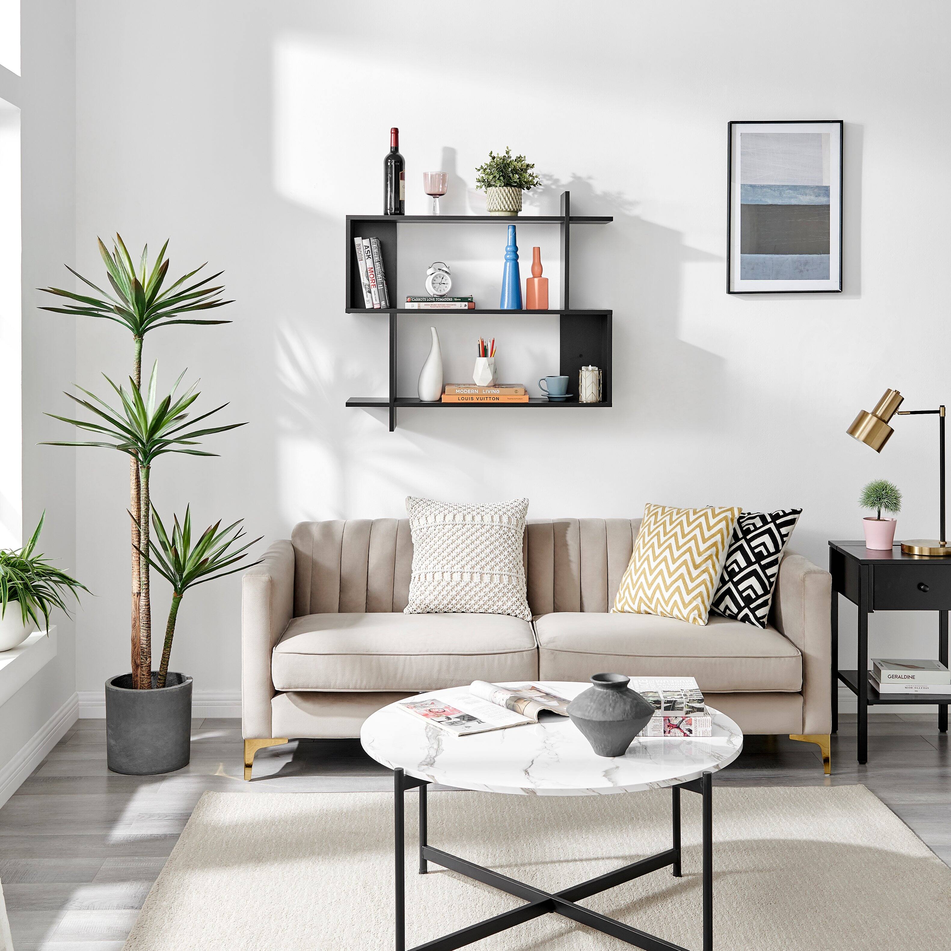 Back. Danya B - Manasa Floating Geometric Kilter Two-Tier Wall Shelf - Black - Black.