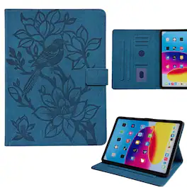 Dteck - Faux Leather Flip Case for Apple iPad (A16) 11" 2025 & iPad 10th Gen 10.9" (2022),Embossed Bird Wallet Folio Stand Cover - Darkblue