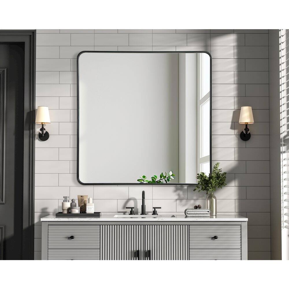 Alt View 3. Elegant Decor - Contour Metal Square Mirror 42x42 in Black - Black.