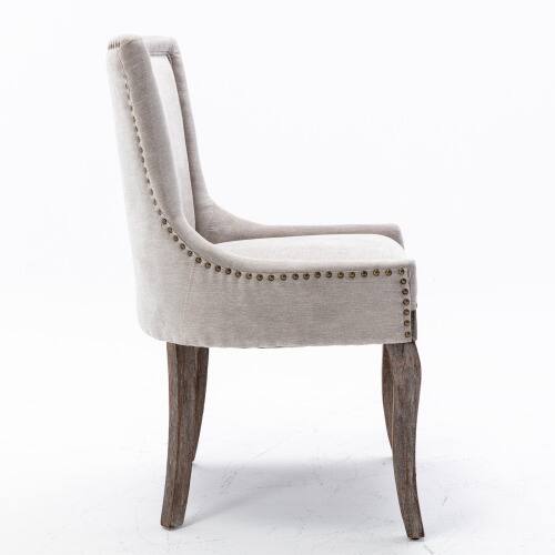 Alt View 1. LUCKY ONE - Assembled Ultra Side Dining Chair Set of 2 Thickened Fabric Chairs with Solid Wood Legs Bronze Nailhead - Beige.