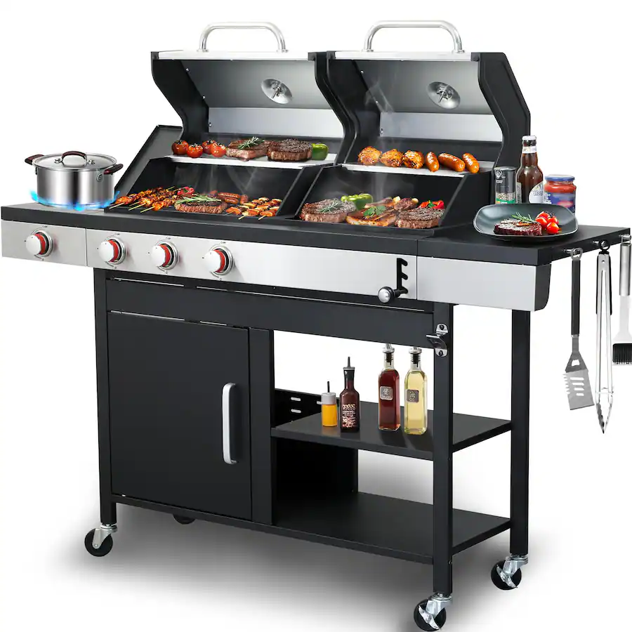 Ecooso Burner Propane Gas BBQ Grill with Side Burner Charcoal
