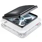 Front. Hike Crew - 11” RV Roof Vent Fan, 12V Manual Camper Fan with 3-Speeds & LED Light - Smoked Lid - Smoked.