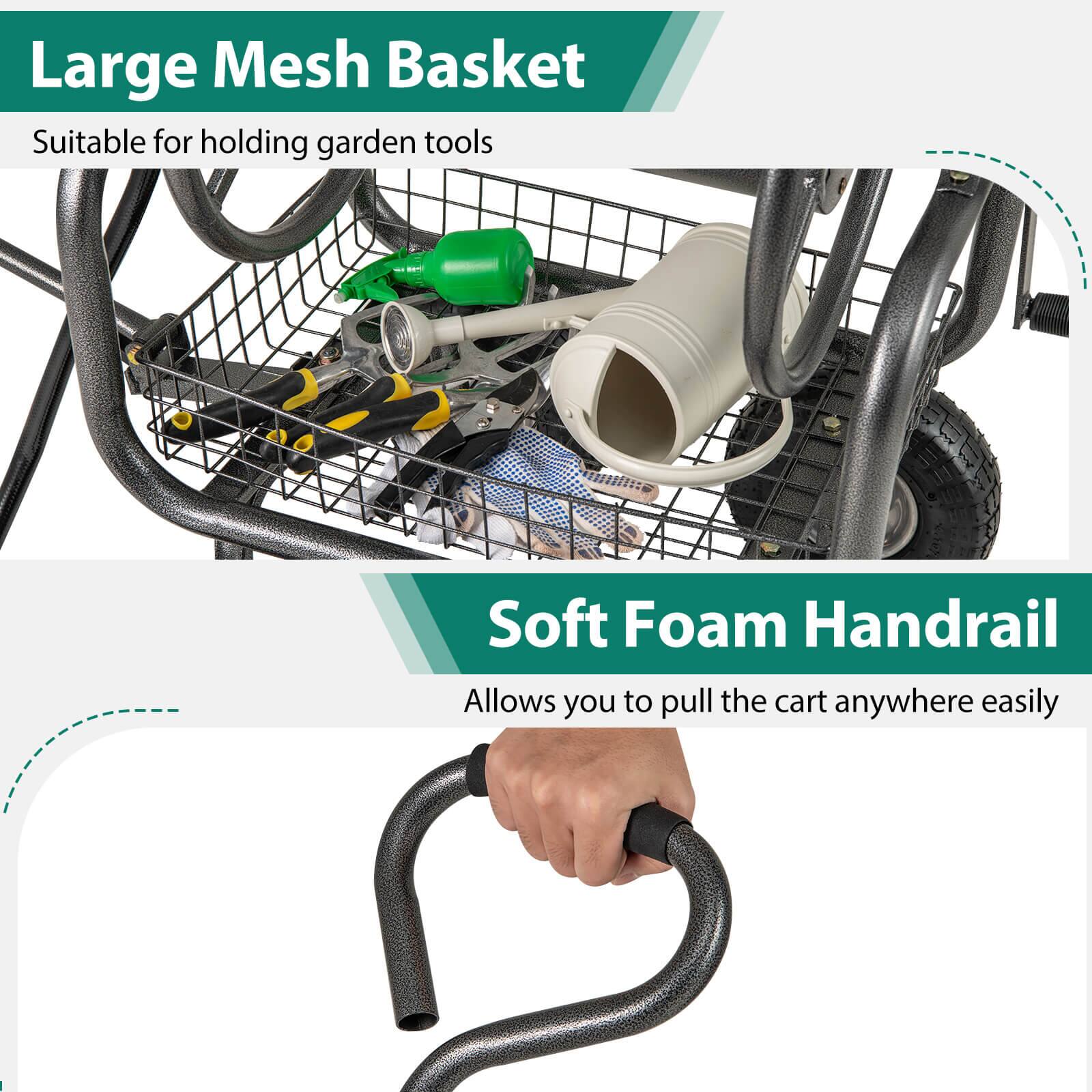 Large Mesh Basket  
Suitable for holding garden tools  

Soft Foam Handrail  
Allows you to pull the cart anywhere easily