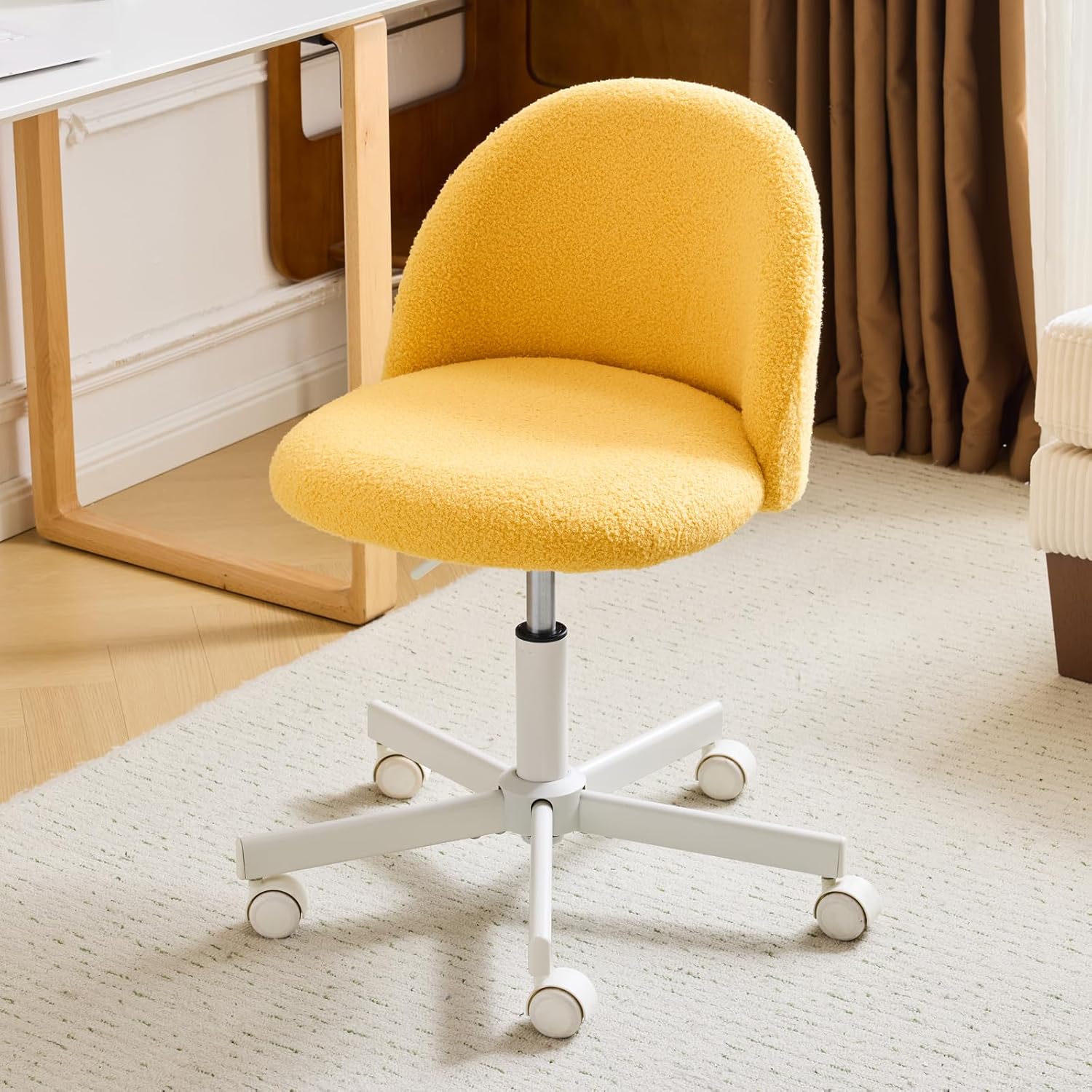 Alt View 8. Winado - Rolling Swivel Armless Vanity Computer Chair Comfy Small Office Chair with Wheels Lumbar Support for Home Office Bedroom - Yellow.