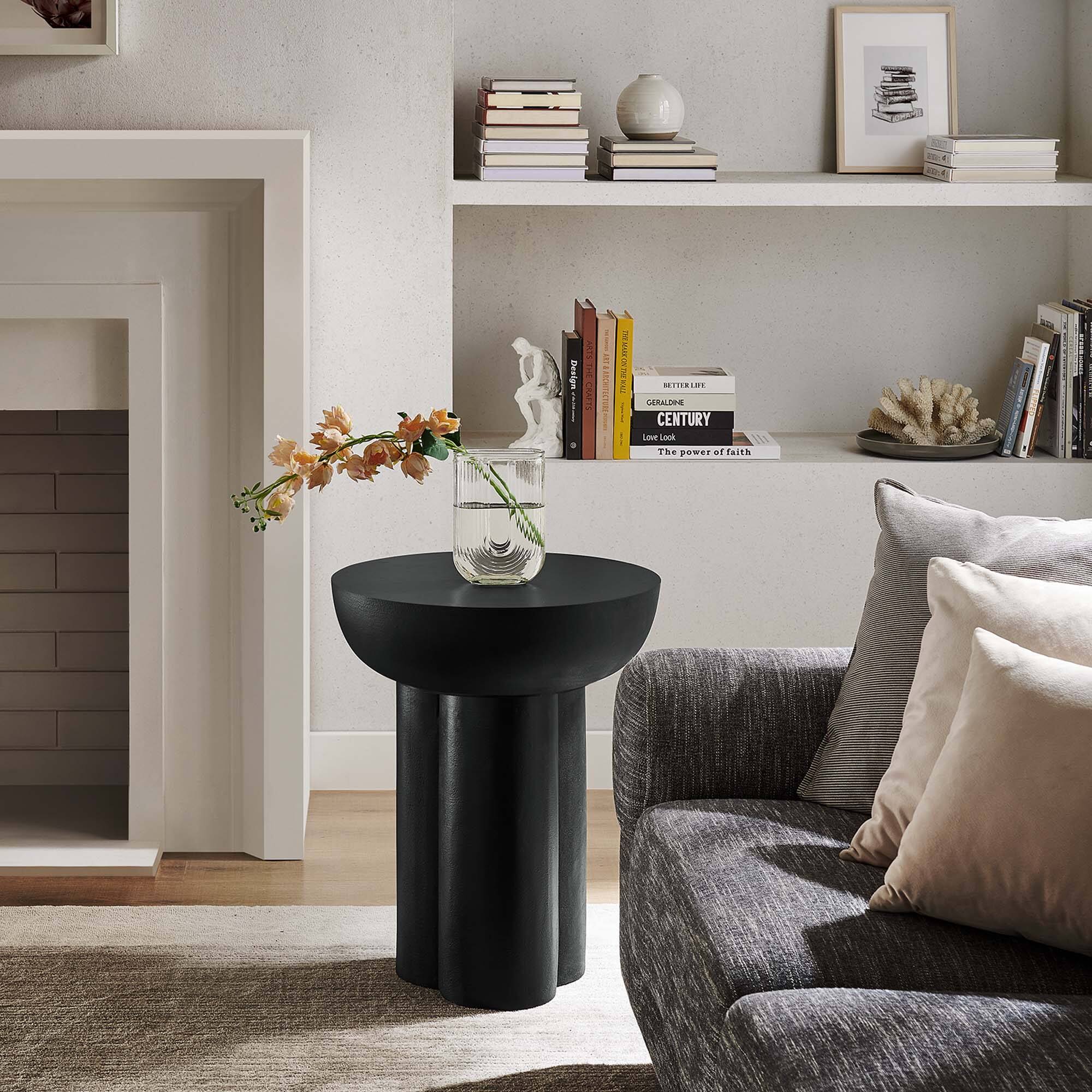 Caspian Round Concrete Side Table by Modway - Black