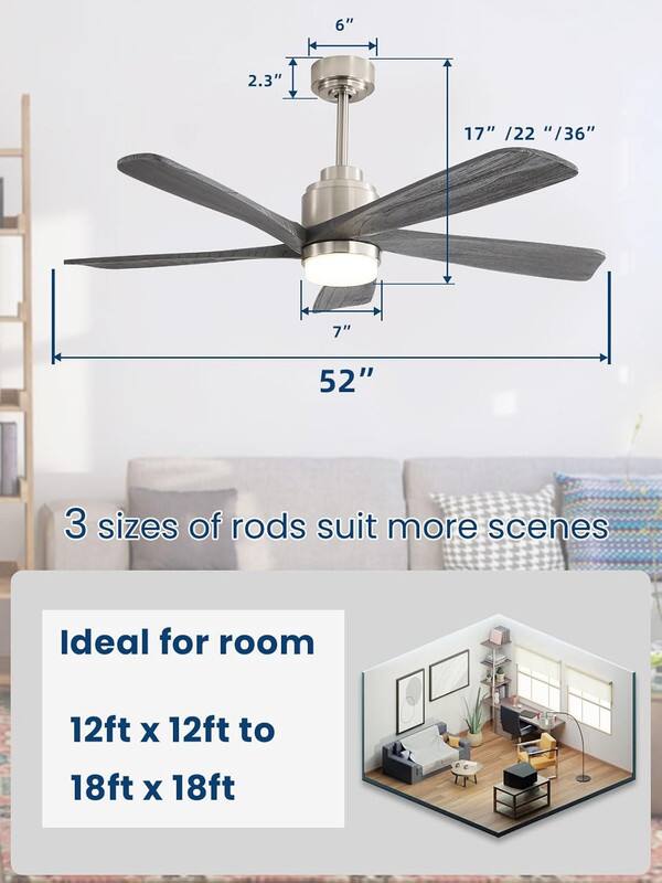 6"  
2.3"  
17" / 22" / 36"  
7"  
52"  

3 sizes of rods suit more scenes  

Ideal for room  
12ft x 12ft to 18ft x 18ft