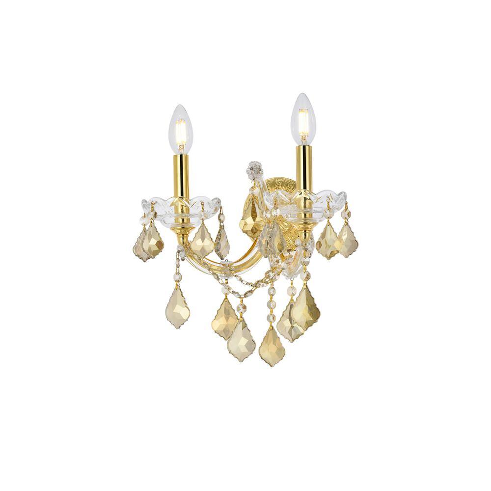 Alt View 3. Elegant Lighting - Maria Theresa 2 light Gold Wall Sconce Golden Teak (Smoky) Royal Cut Crystal - Gold.