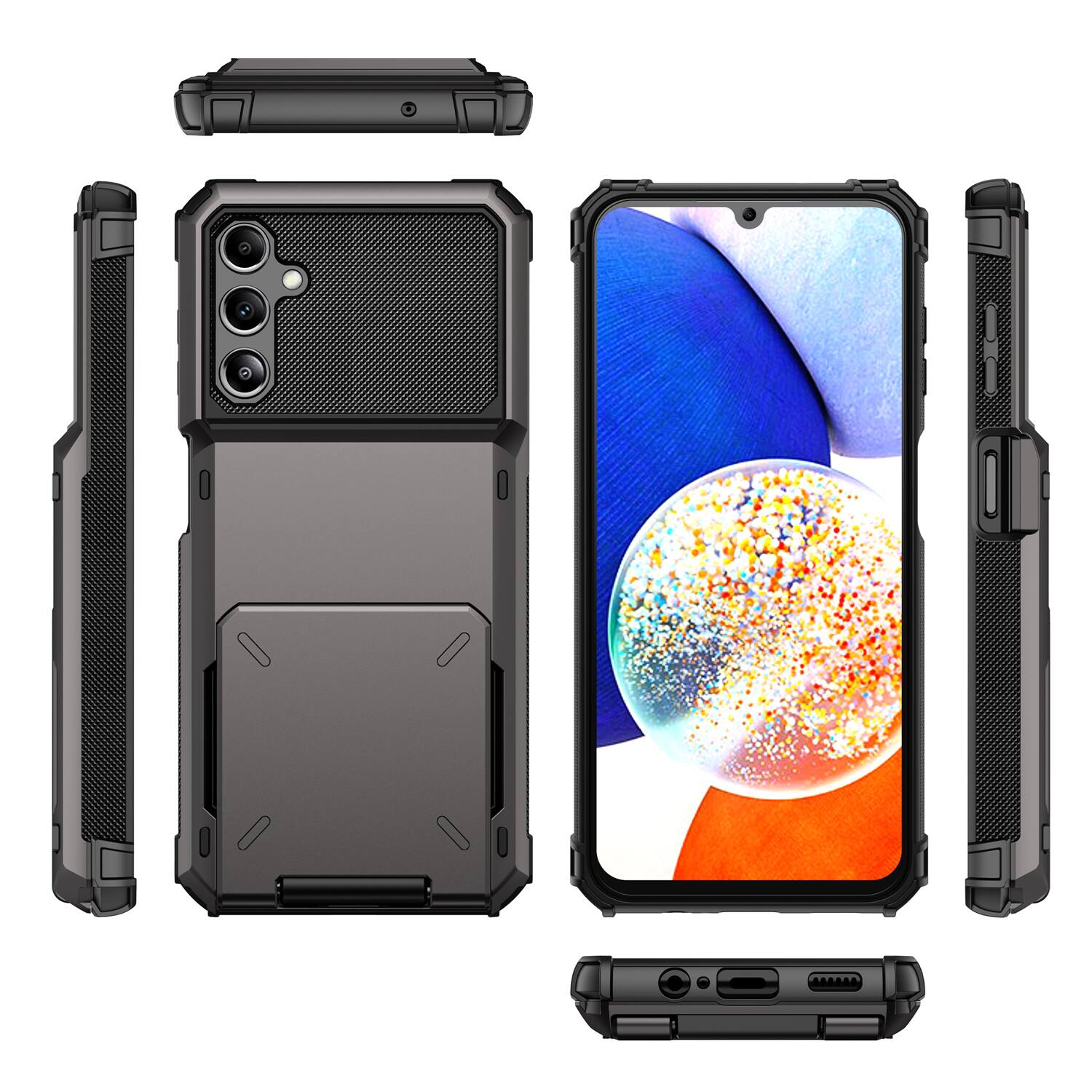 Alt View 4. Dteck - for Samsung Galaxy A14 5G Dual Layer Protective Phone Case with Hidden 5-Card Holder Wallet Slot Flip Open Back Cover - Yellow.