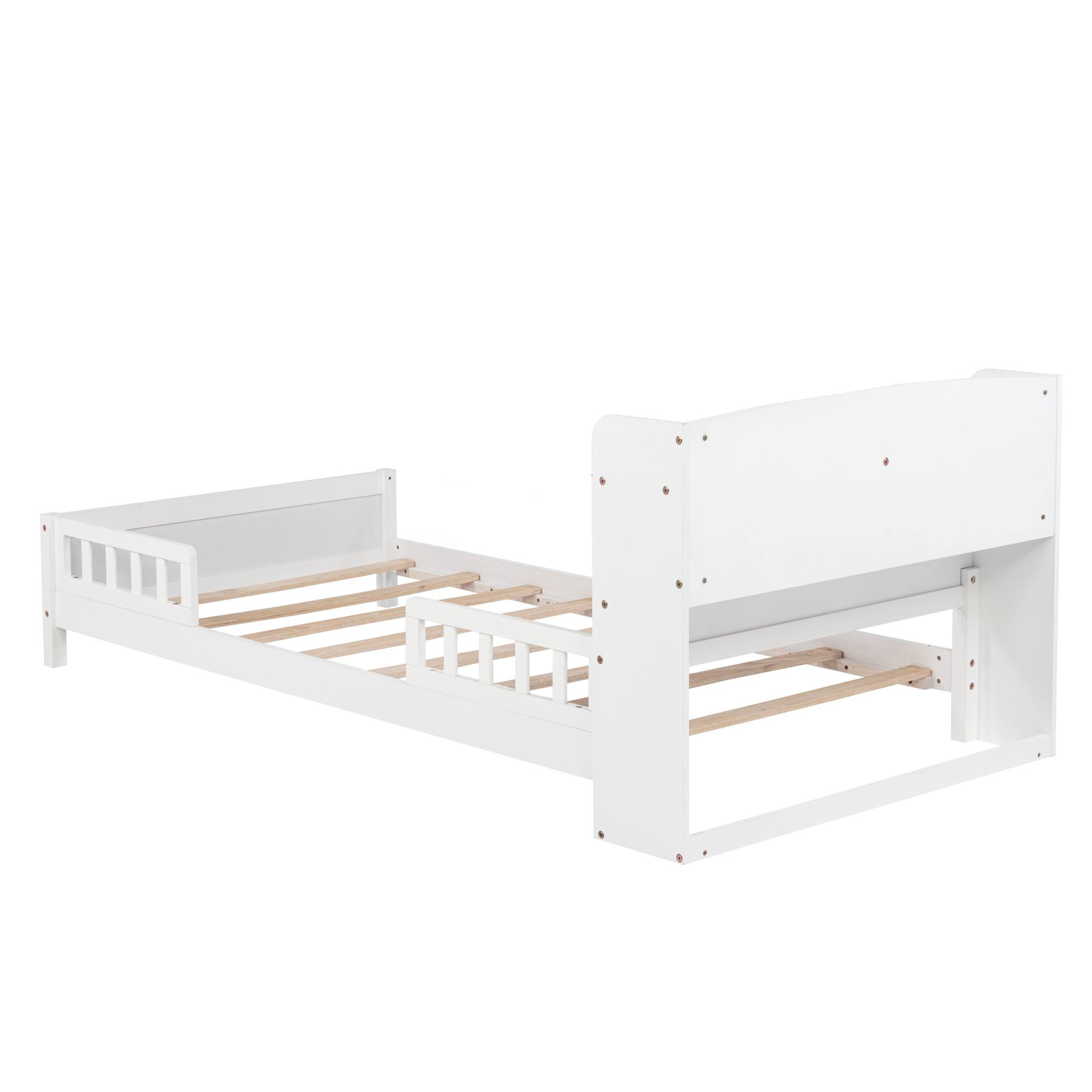 Alt View 2. GOODSILO - Twin Bed with Integrated Bookshelf Headboard and Motion Sensor LED Lighting System for Enhanced Bedroom Functionality - White.