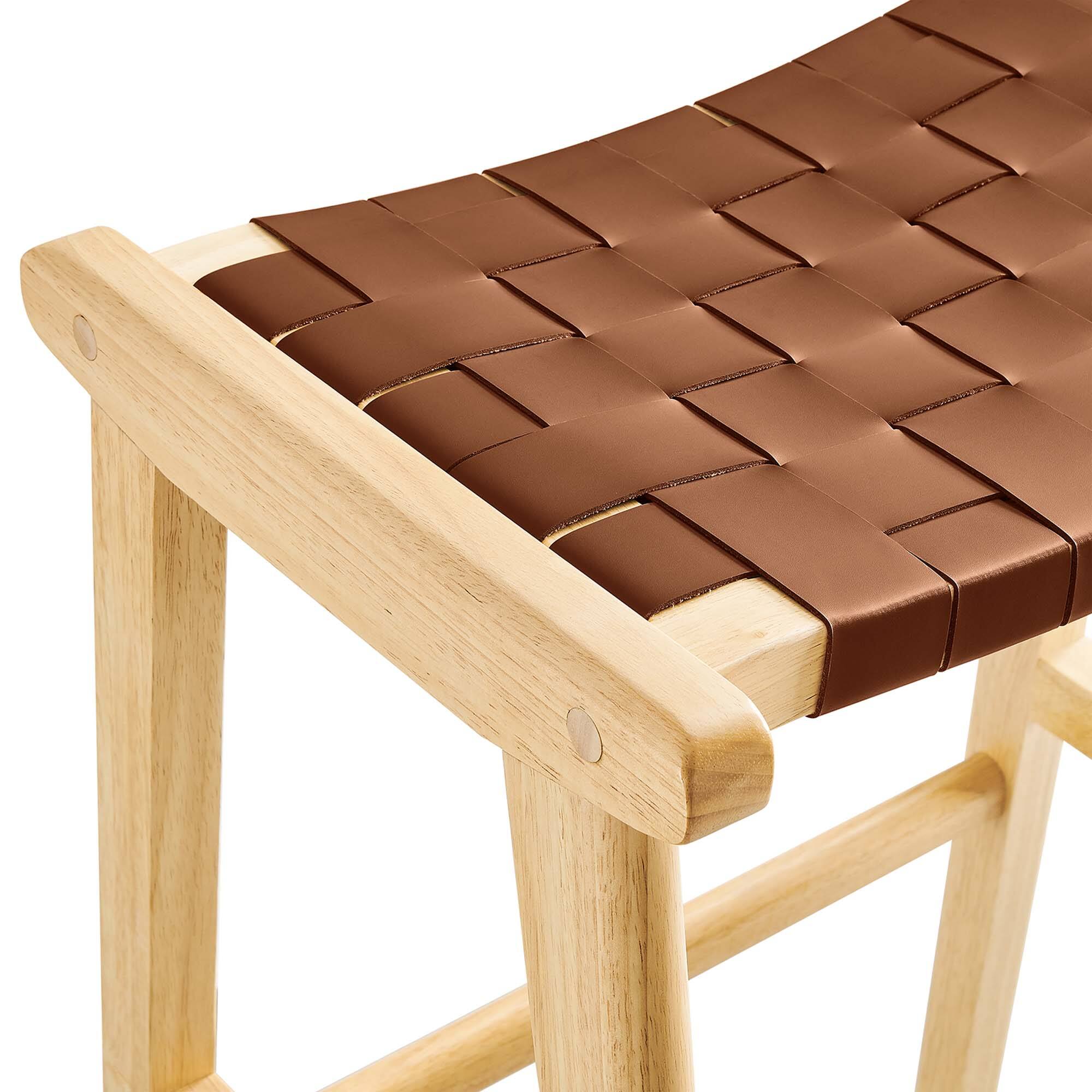 Alt View 6. Modway - Saoirse Leather Wood Bar Stool Set of 2 by Modway - Natural Brown.