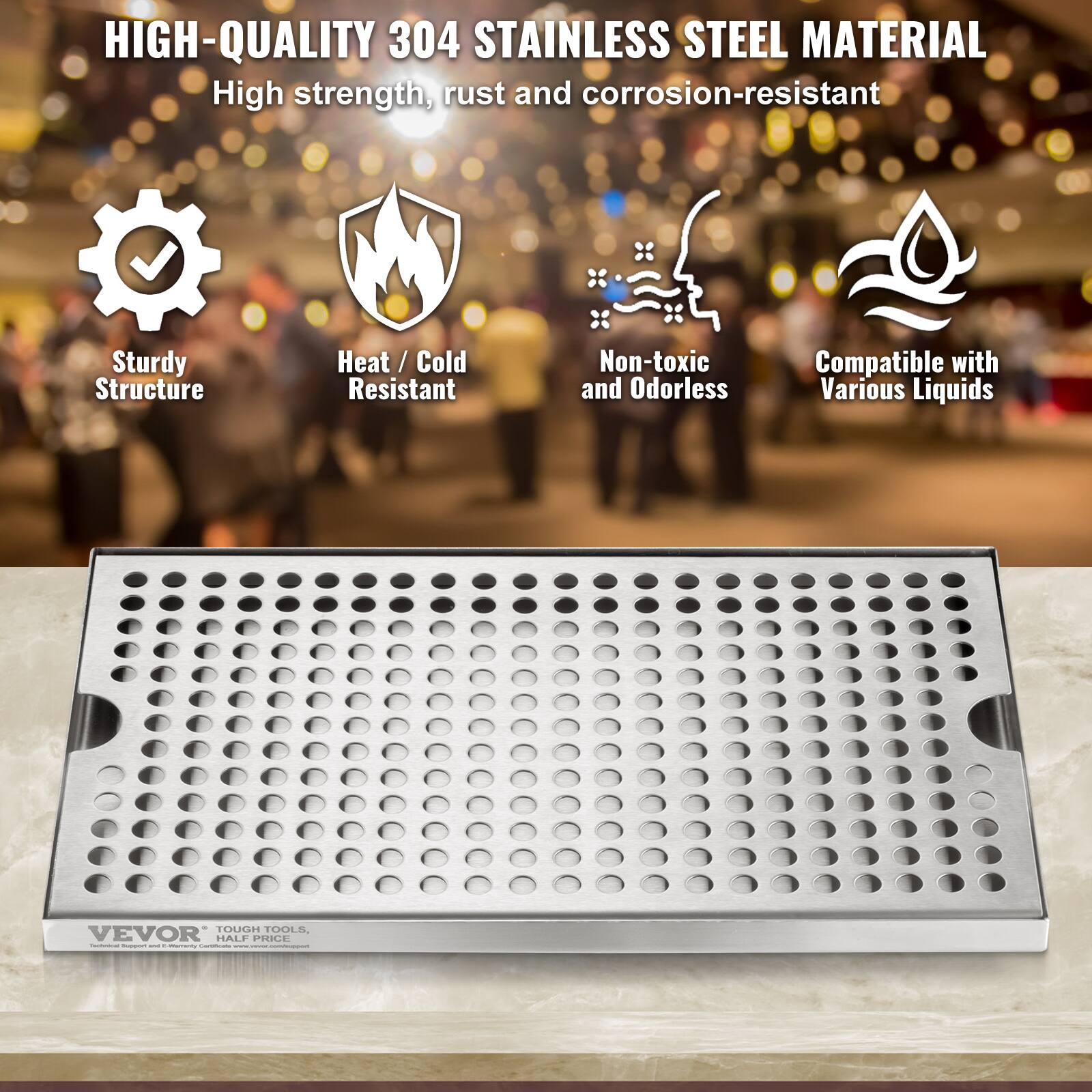HIGH-QUALITY 304 STAINLESS STEEL MATERIAL  
High strength, rust and corrosion-resistant  

Sturdy Structure  
Heat / Cold Resistant  
Non-toxic and Odorless  
Compatible with Various Liquids  

TOUGAEE TOOLS  
VEVOR  
HALE POCE