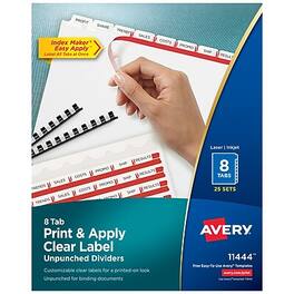 Avery - Index Maker Unpunched Paper Dividers with Print & Apply Label Sheets, 8 Tabs, 25 Sets/Pack - White