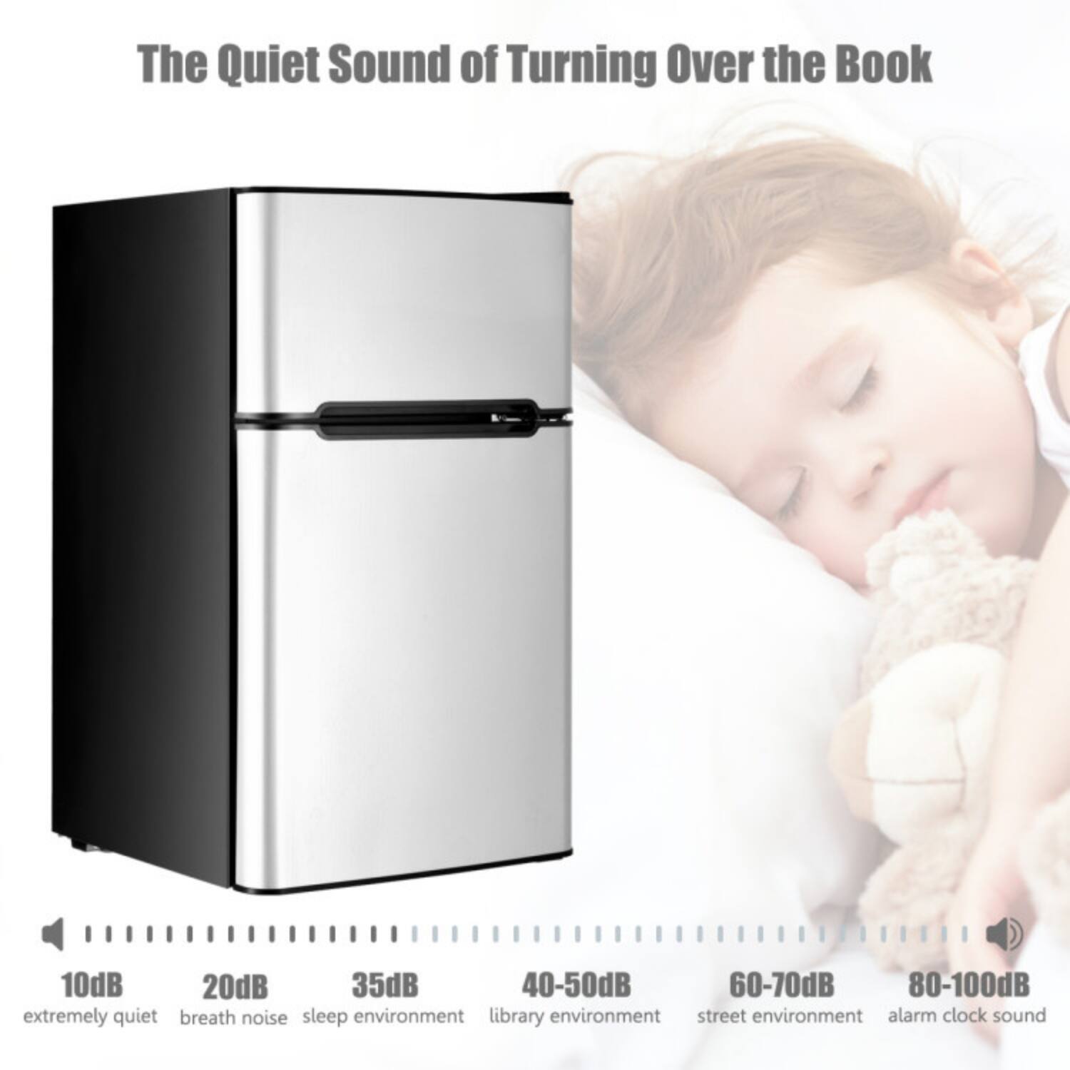 The Quiet Sound of Turning Over the Book

10dB - extremely quiet  
20dB - breath noise  
35dB - sleep environment  
40-50dB - library environment  
60-70dB - street environment  
80-100dB - alarm clock sound