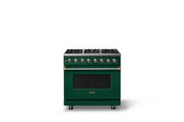 Viking - 36"W 5.6 Cu.Ft. Pro5S Freestanding Sealed 6 Burner Dual Fuel Convection Range - Ivy w. Brushed Brass Trim - Ivy