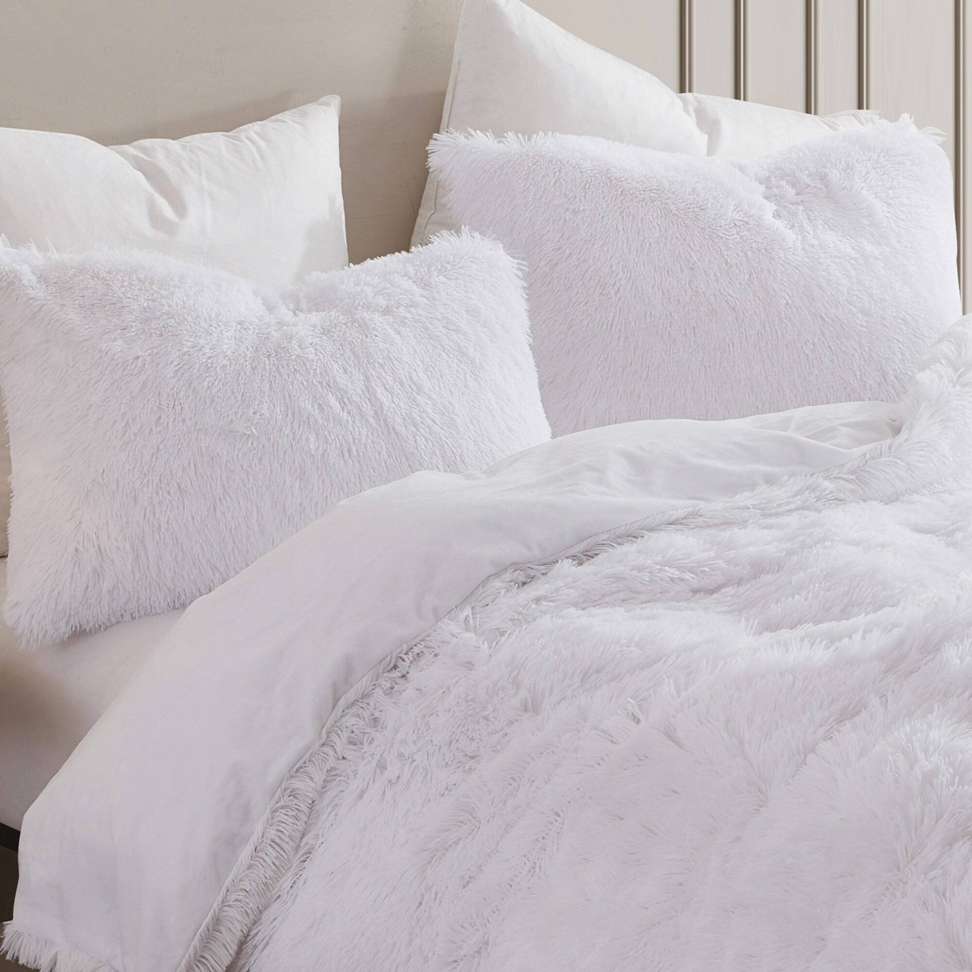 Back. Sweet Home Collection - 3 Piece Plush Shaggy Comforter  and Pillow Sham, Ultra Soft Faux Fur Decorative Bedding - Queen - White.