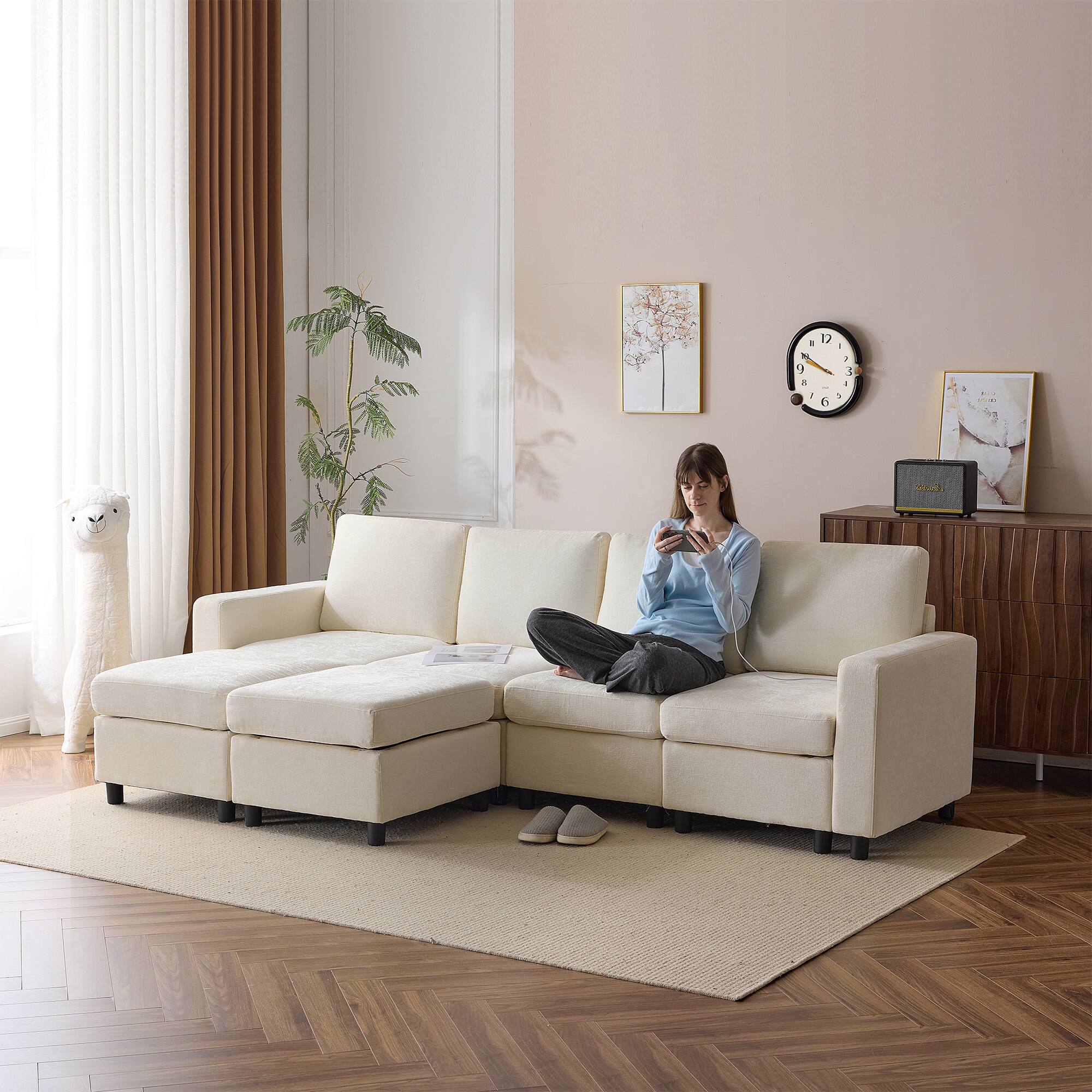 Alt View 7. U-HOMY - U-HOMY 6-Piece Modular Sectional Sofa with Storage, Reversible L-Shaped Couch - Beige.