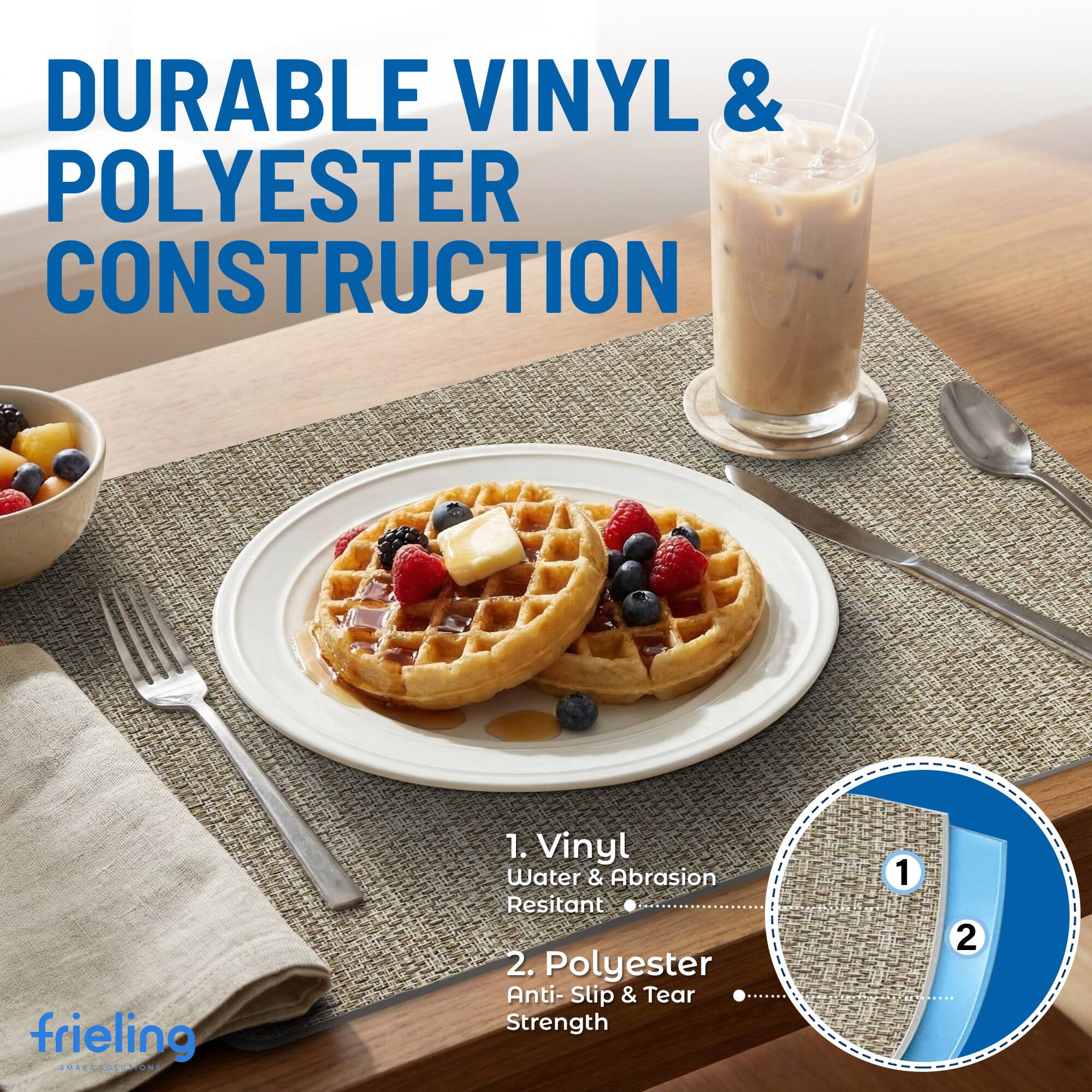 DURABLE VINYL & POLYESTER CONSTRUCTION

1. Vinyl Water & Abrasion Resistant
2. Polyester Anti-Slip & Tear Strength