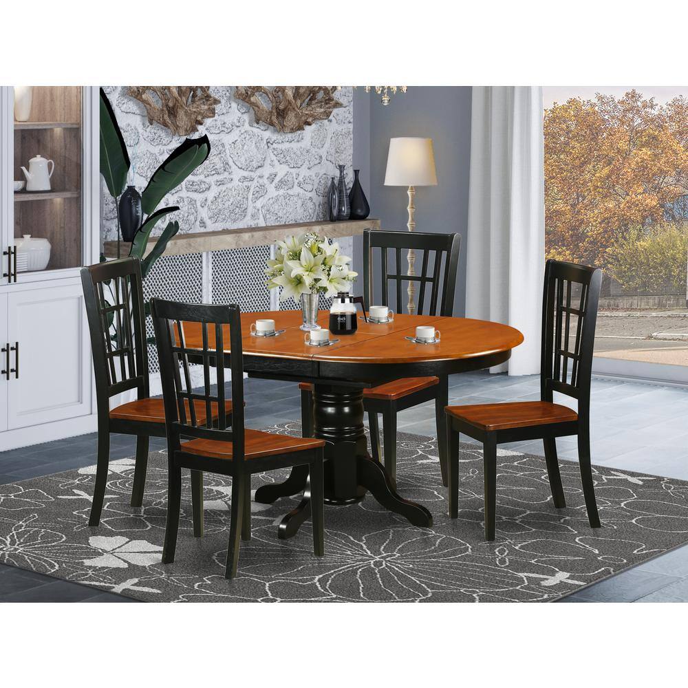 Back. East West Furniture - 5 PC Kitchen Table set-Dining Table and 4 Wooden Kitchen Chairs - Black & Cherry.