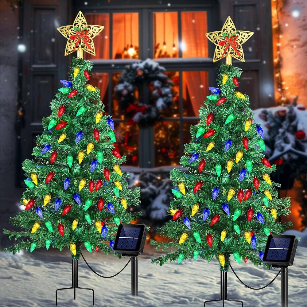 MOSZAR LLC - Outdoor Waterproof Solar-Powered Christmas Tree Decorations with 50 LEDs and - Multicolor
