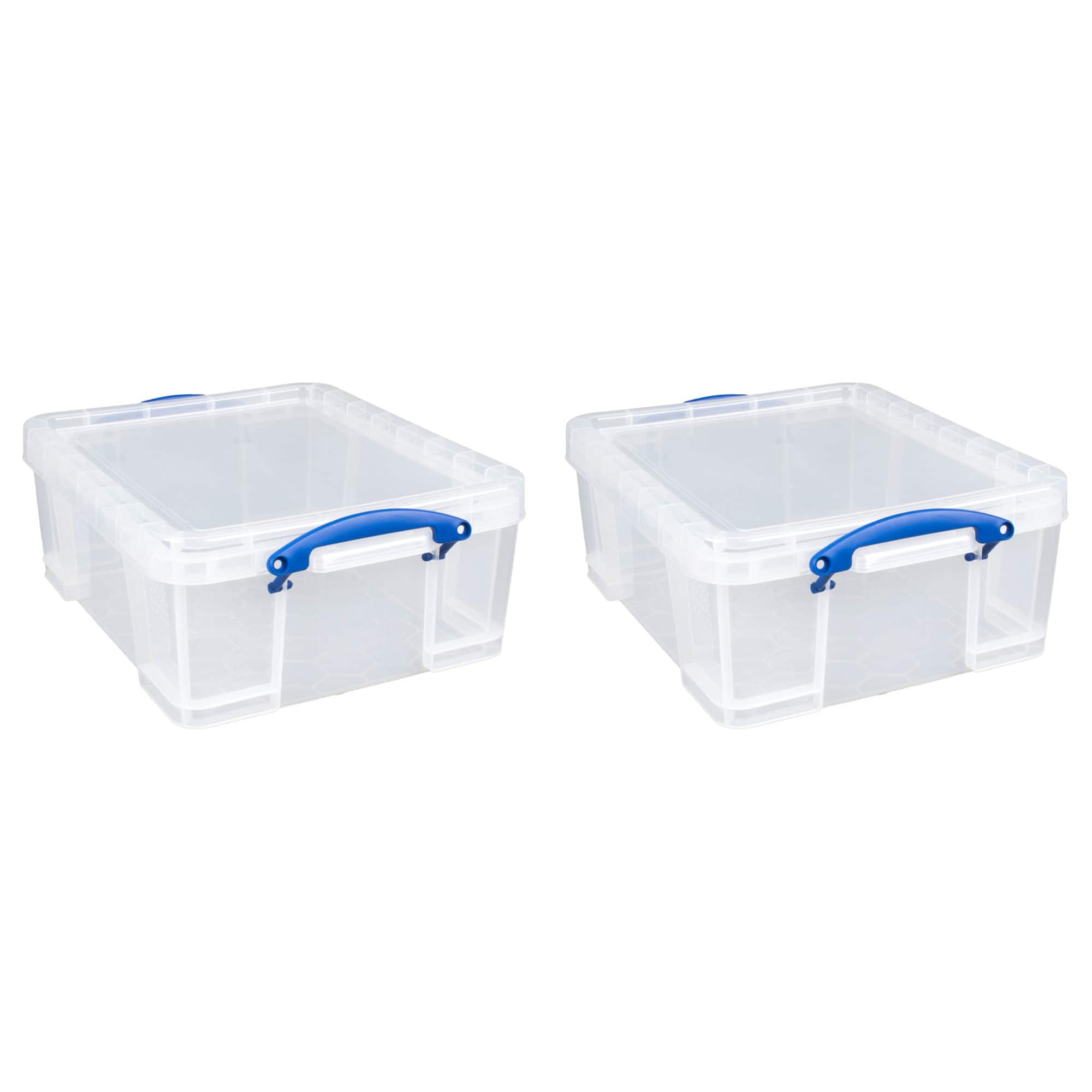 Really Useful Box - 17L Storage Container with Lid and Clip Lock Handles, (2 Pack) - Clear