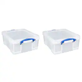 Really Useful Box - 17L Storage Container with Lid and Clip Lock Handles, (2 Pack) - Clear