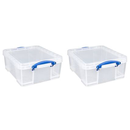 Front. Really Useful Box - Really Useful Box 17L Storage Container with Lid and Clip Lock Handles, (2 Pack) - Clear.