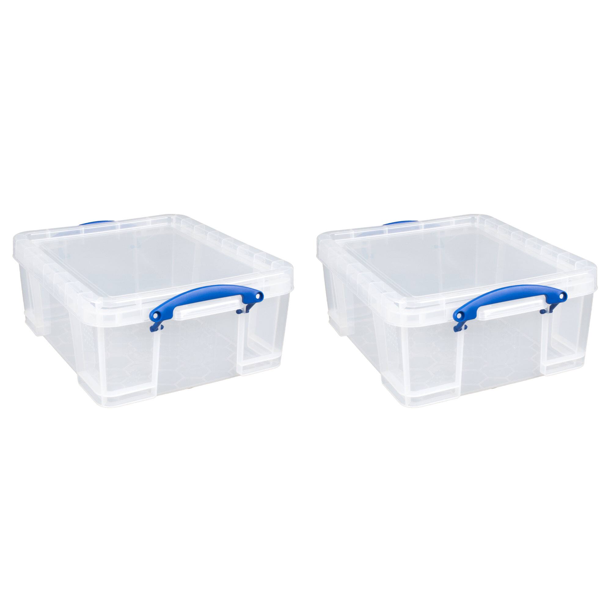 Front. Really Useful Box - Really Useful Box 17L Storage Container with Lid and Clip Lock Handles, (2 Pack) - Clear.