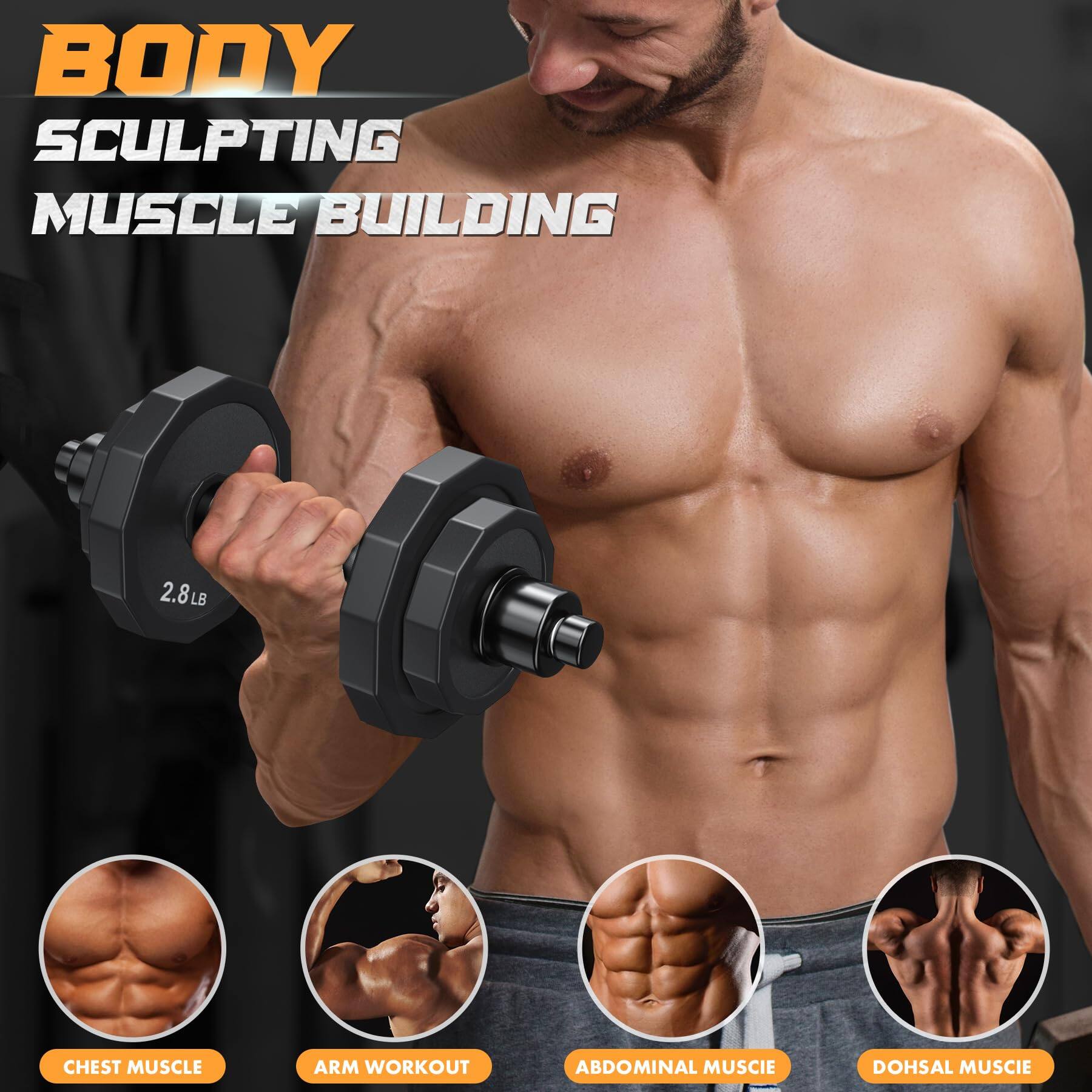 BODY SCULPTING  
MUSCLE BUILDING  

2.8 LB  

CHEST MUSCLE  
ARM WORKOUT  
ABDOMINAL MUSCIE  
DOHSAL MUSCIE