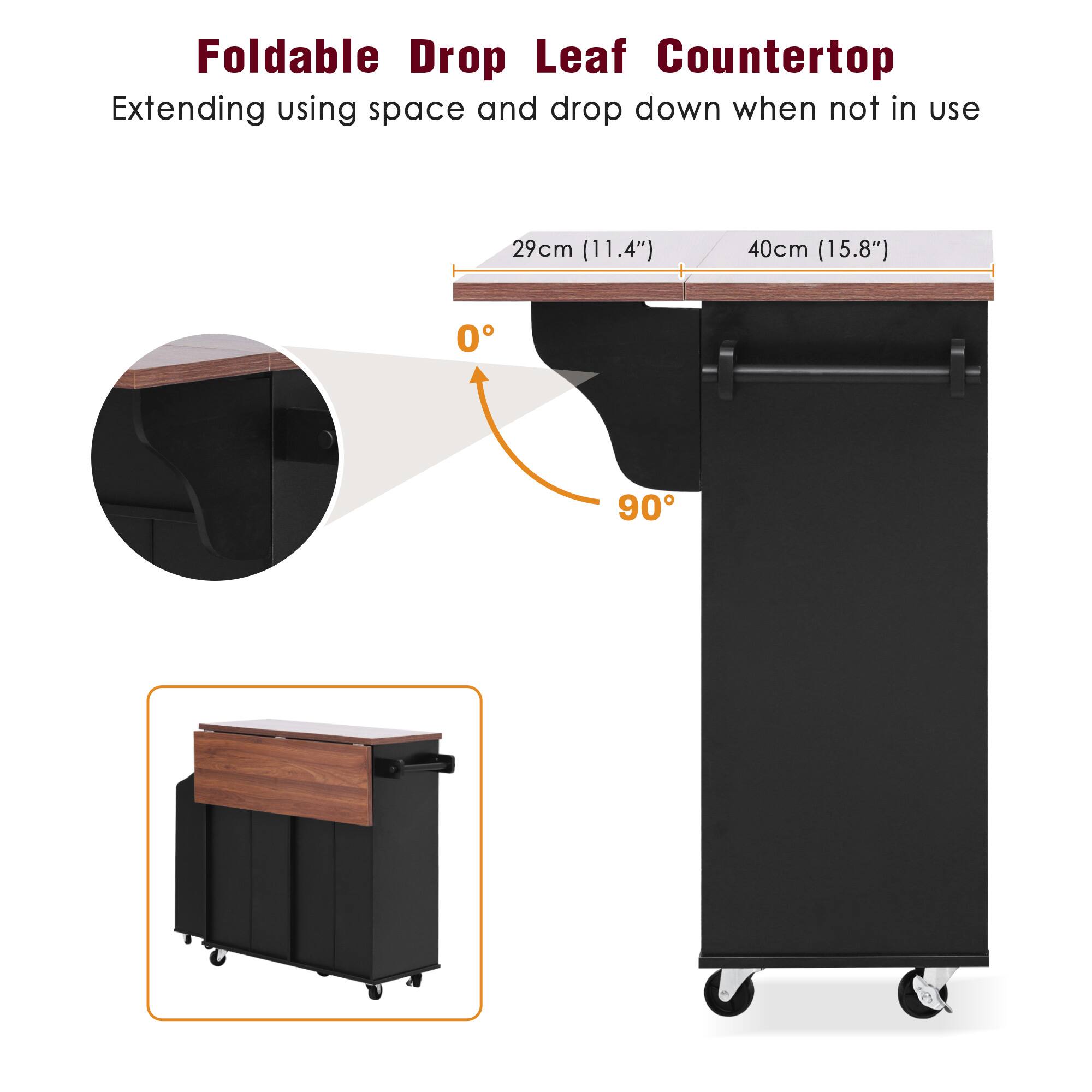 Foldable Drop Leaf Countertop  
Extending using space and drop down when not in use  

29cm (11.4")  
40cm (15.8")  

0°  
90°
